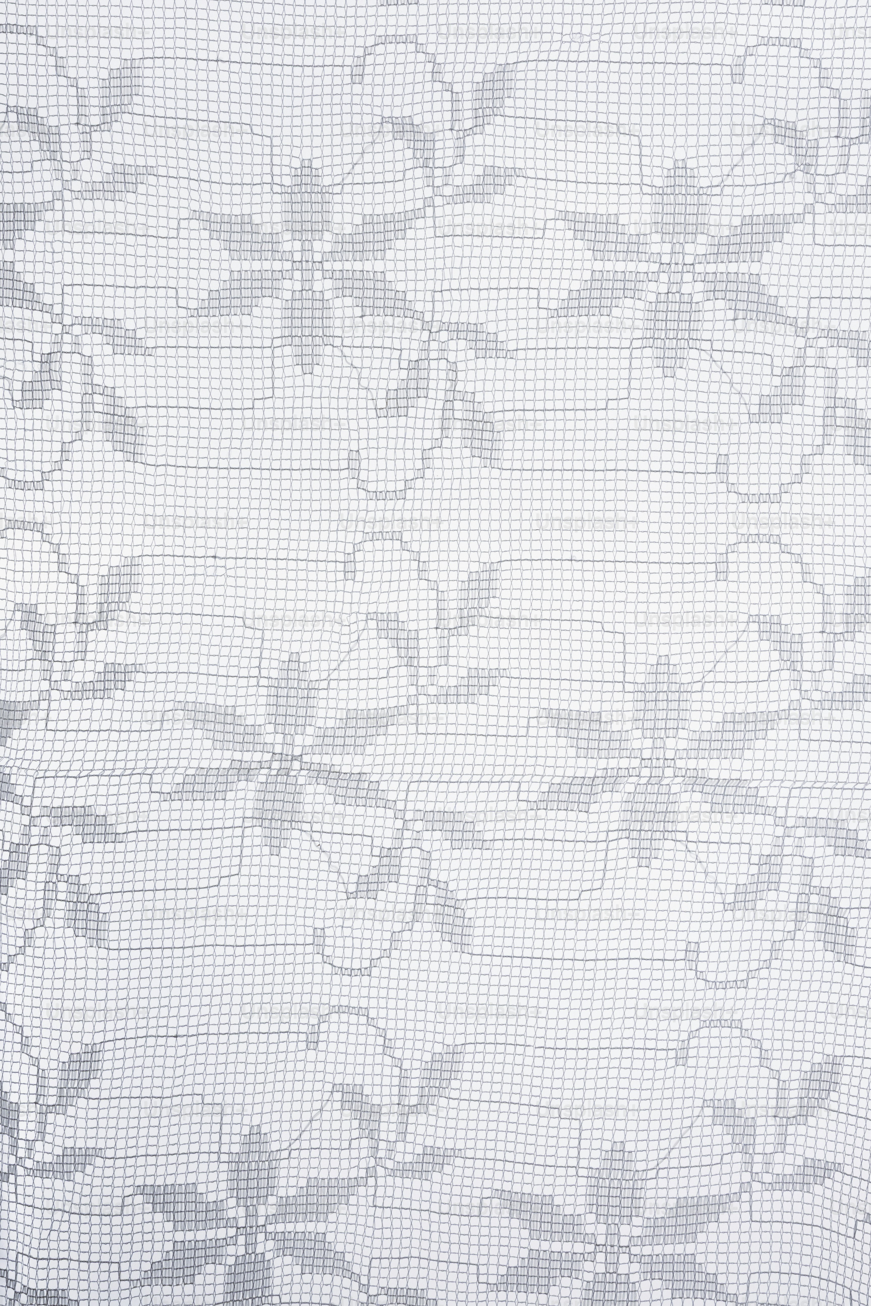 White floral pattern on sheer fabric background.
