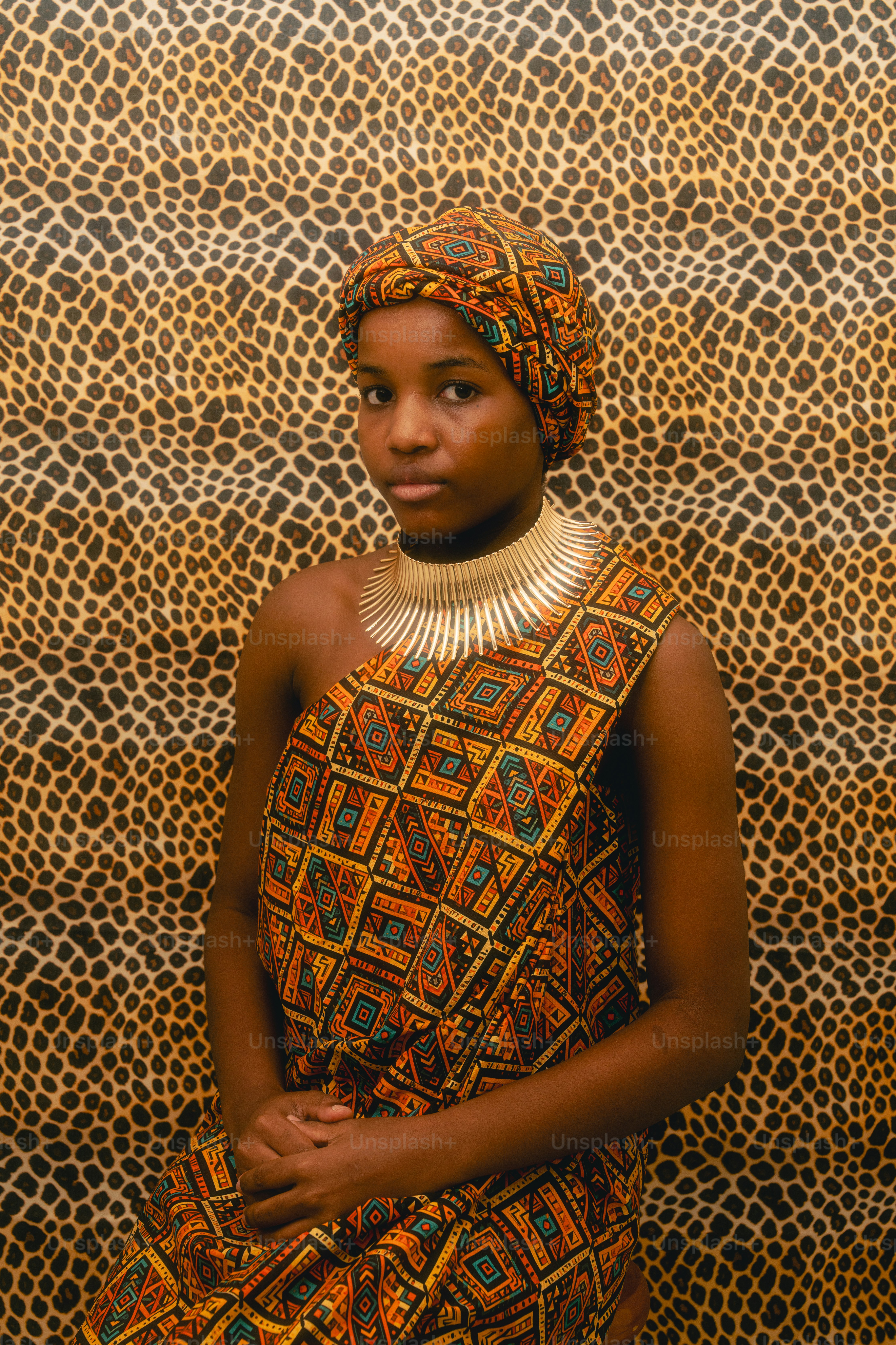 Young woman in traditional african attire and jewelry.