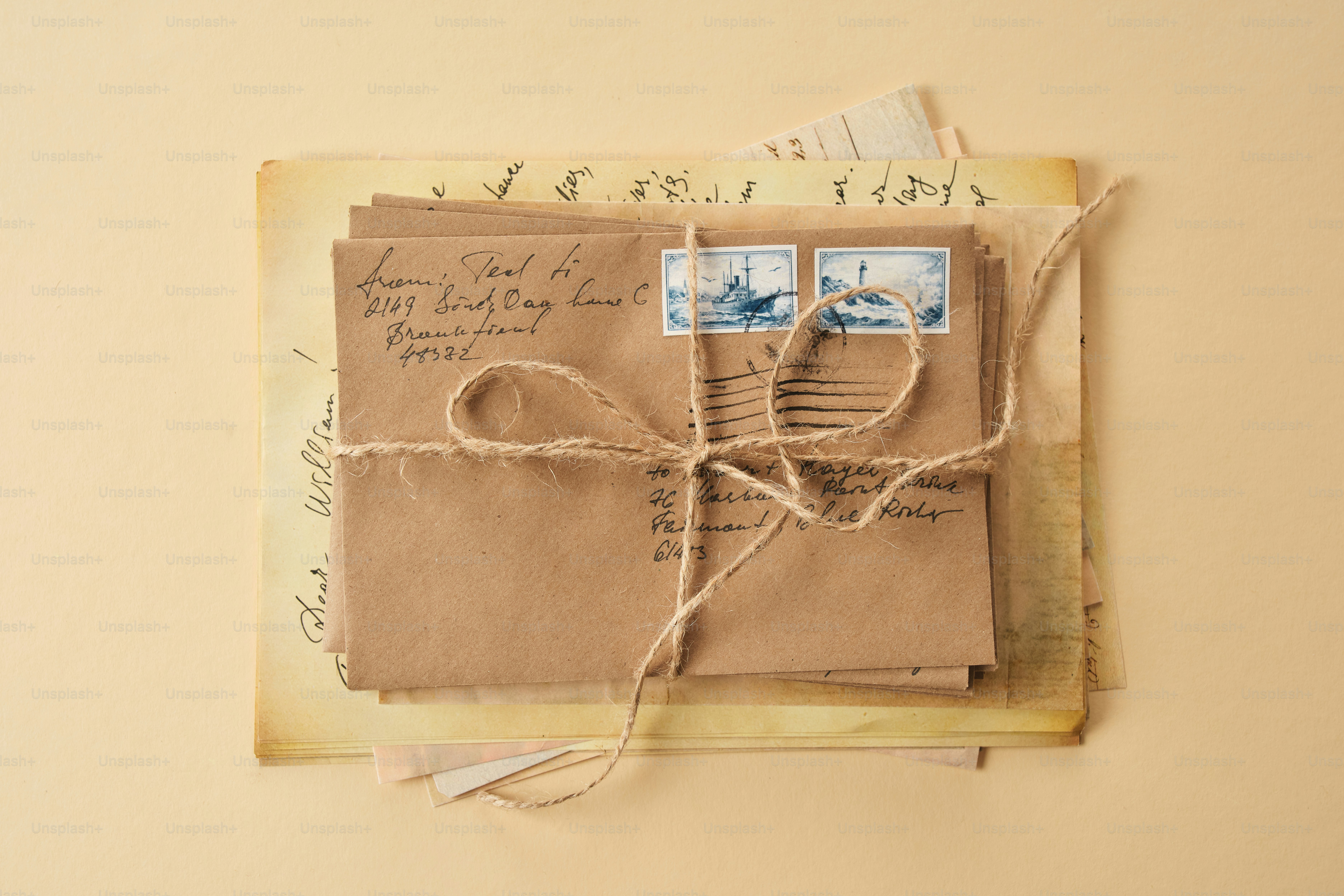 Pila di buste marroni legate con lo spago