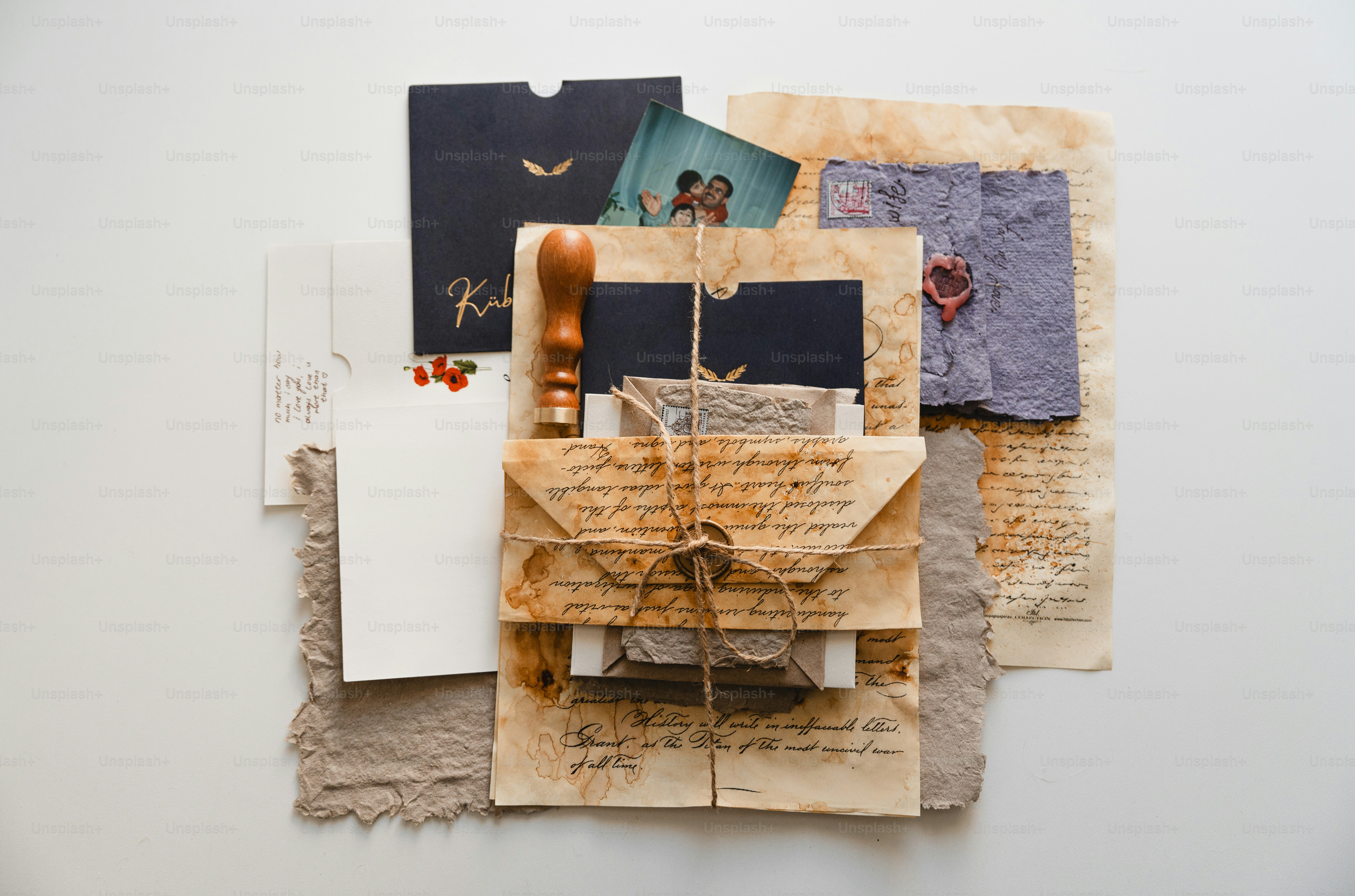 Vintage stationery with wax seals and old letters.