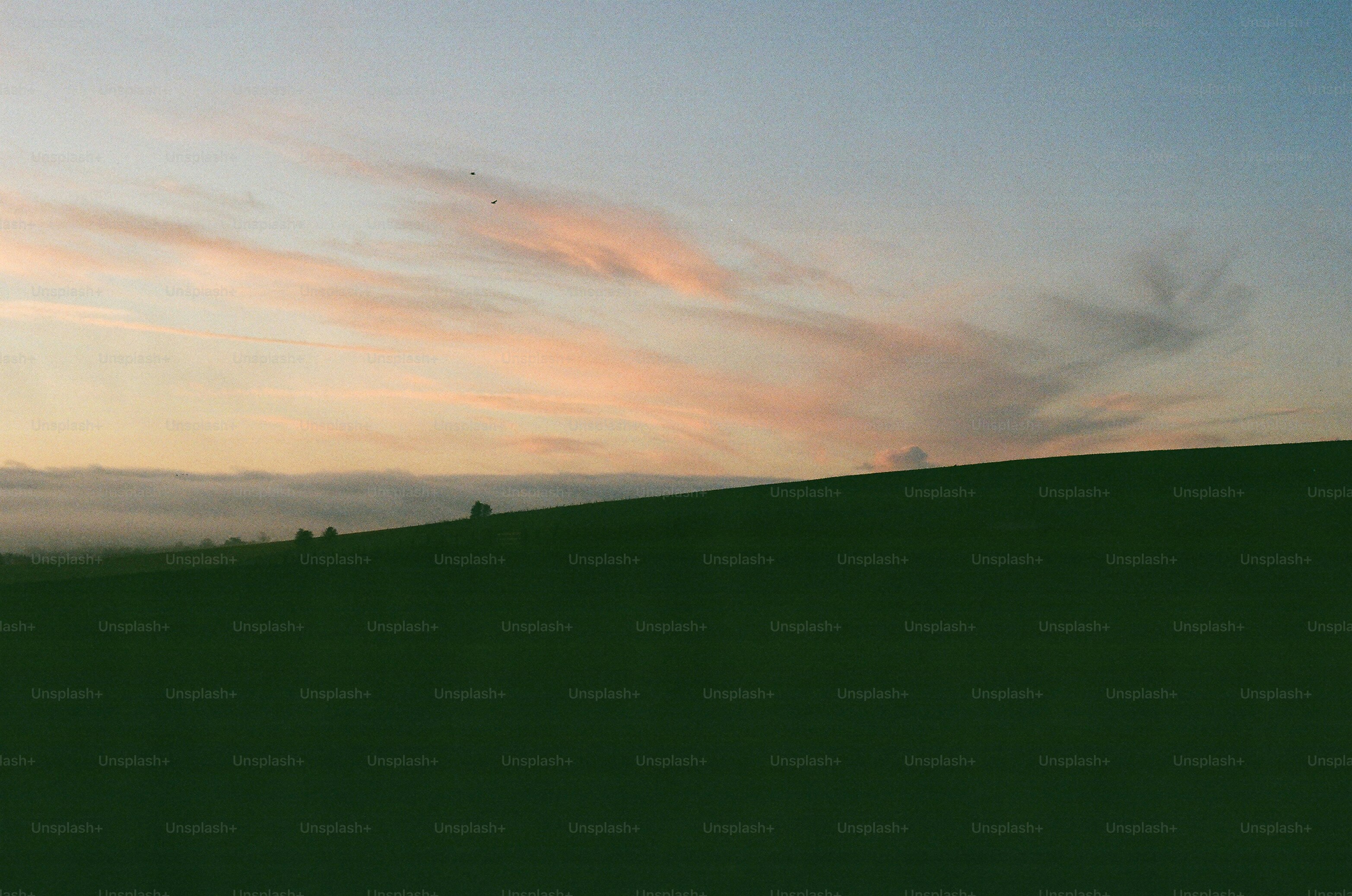 Rolling green hills under a pastel sky at dusk