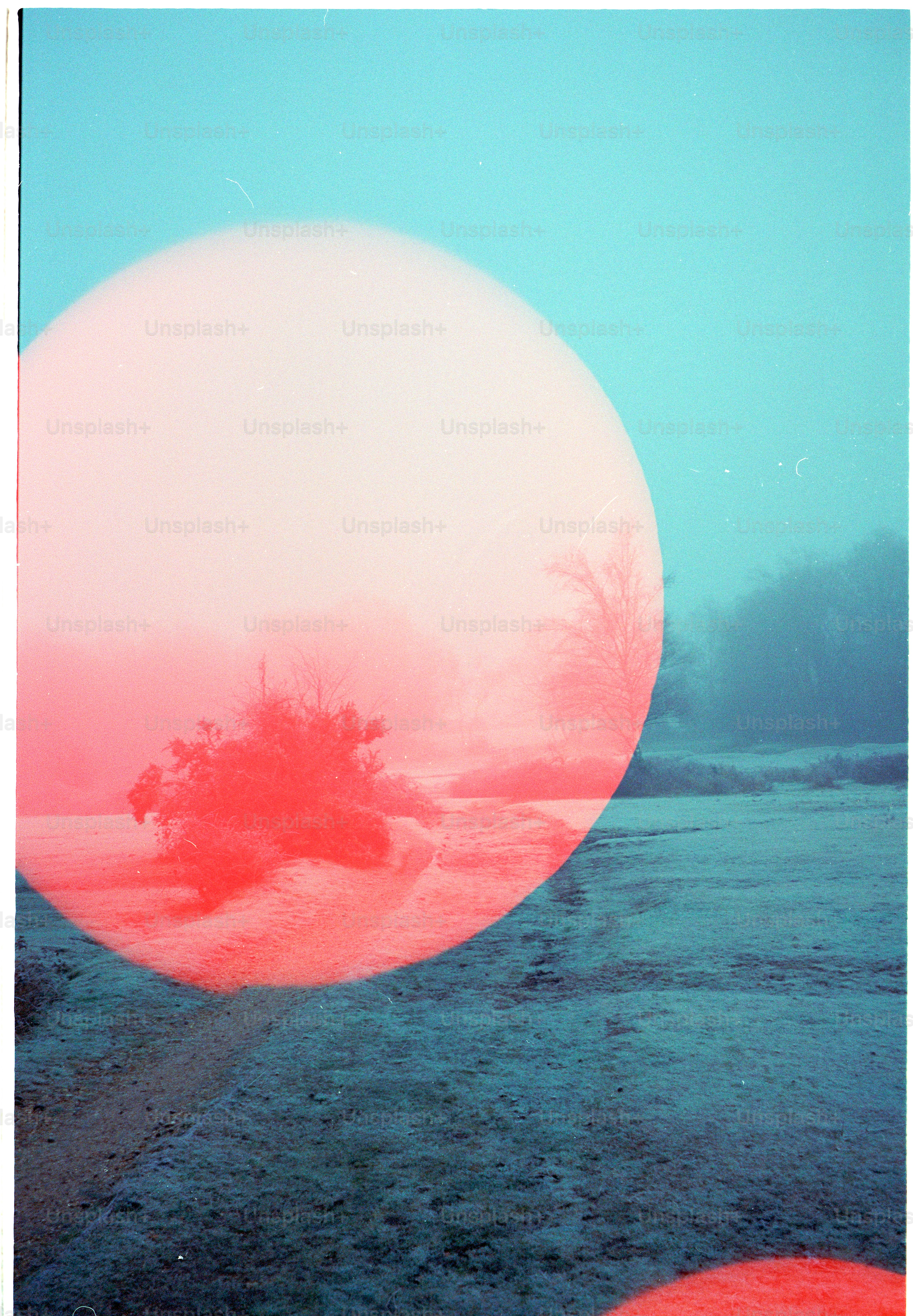 A frosty landscape with a winding stream and large orb. photo – Winter ...