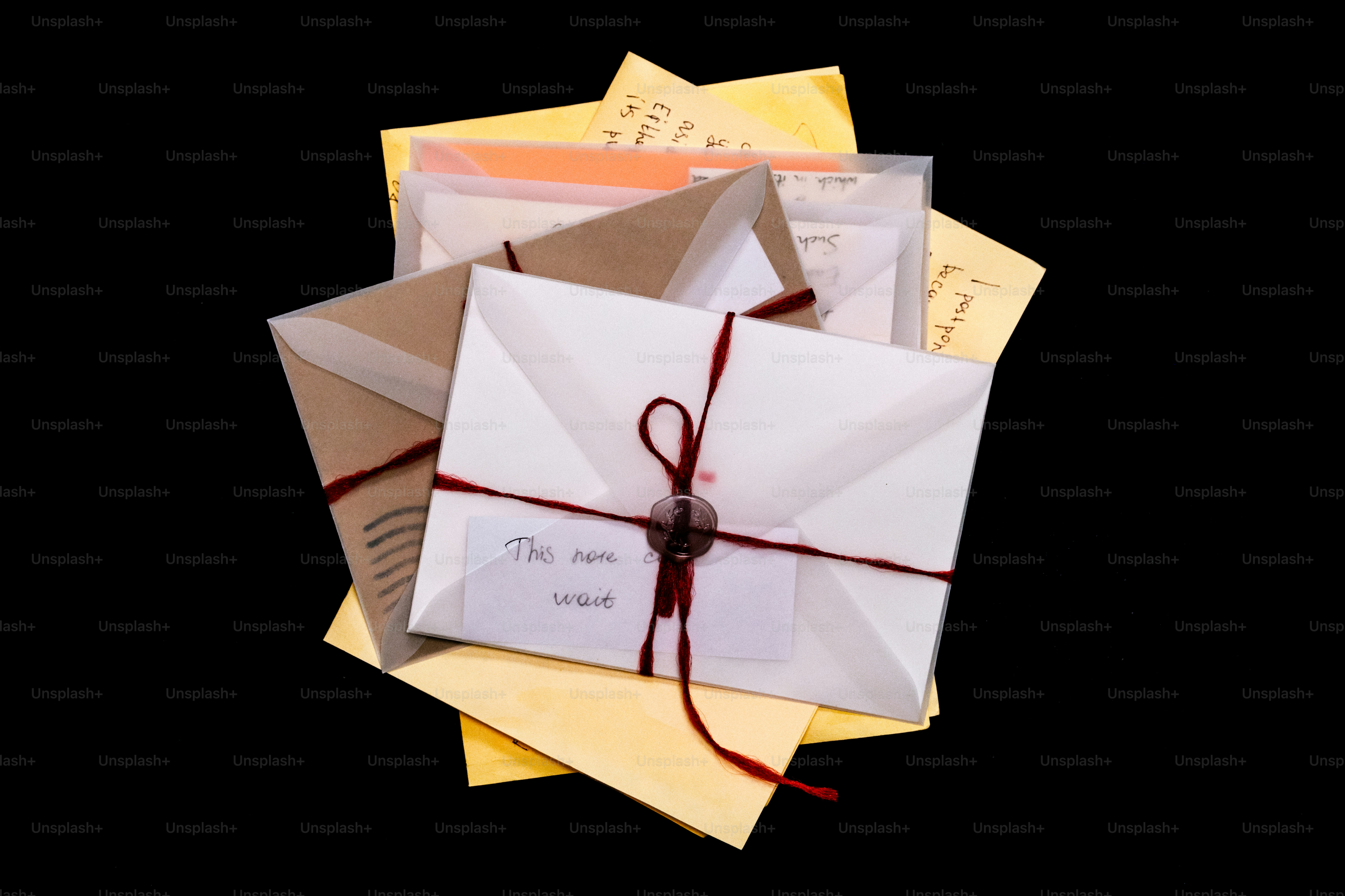 Stack of letters and envelopes with a wax seal photo – Paper Image on ...