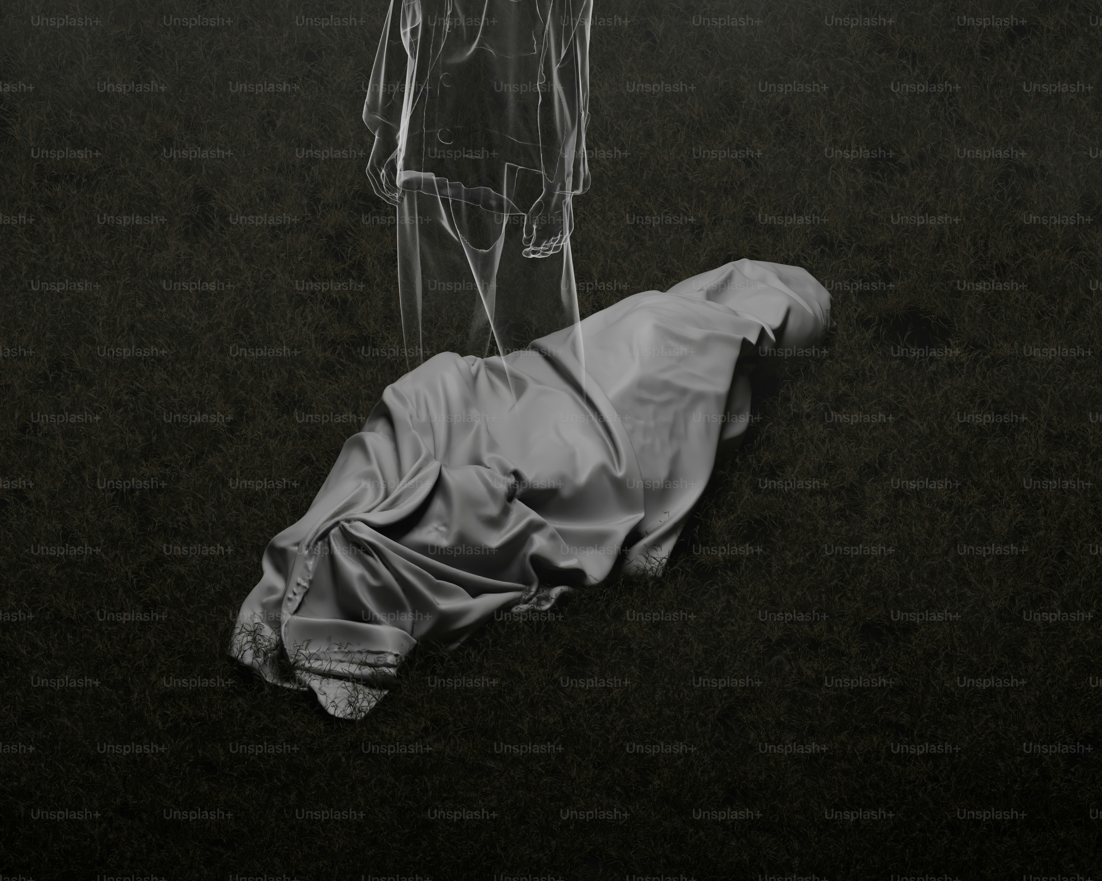 A flowing white fabric against a dark background