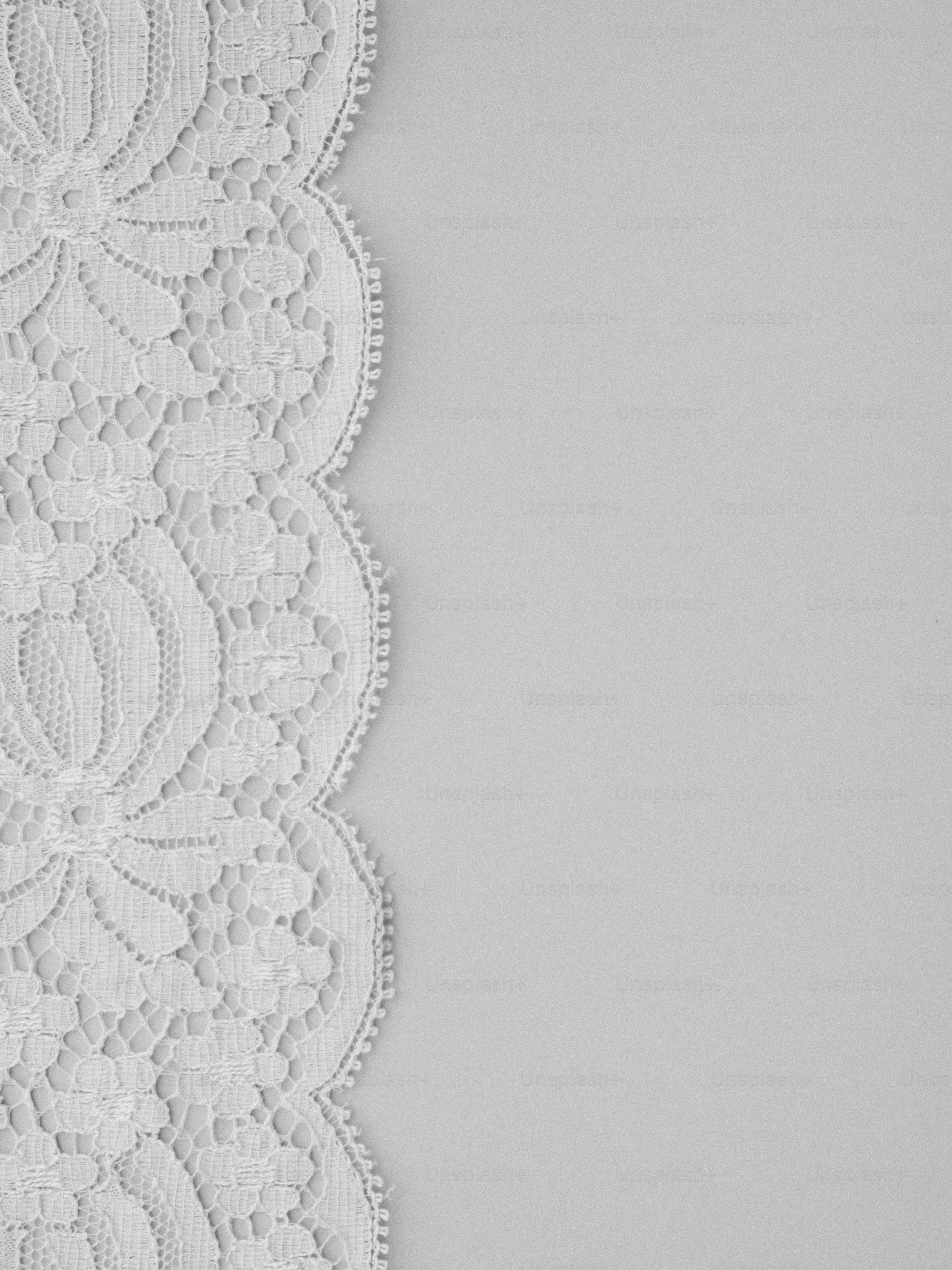 Close-up of white lace fabric with floral pattern