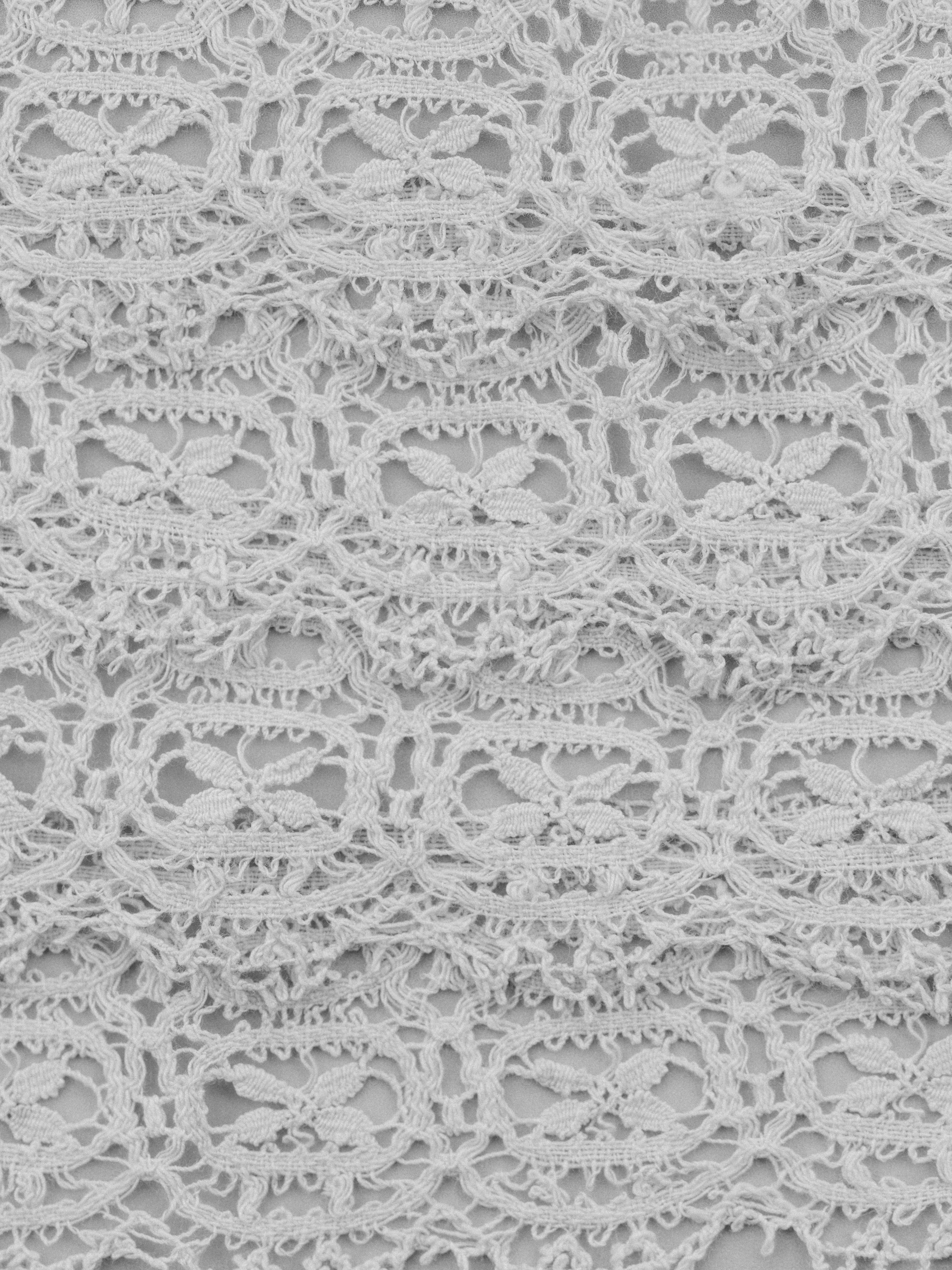 Close-up of intricate white crochet lace fabric