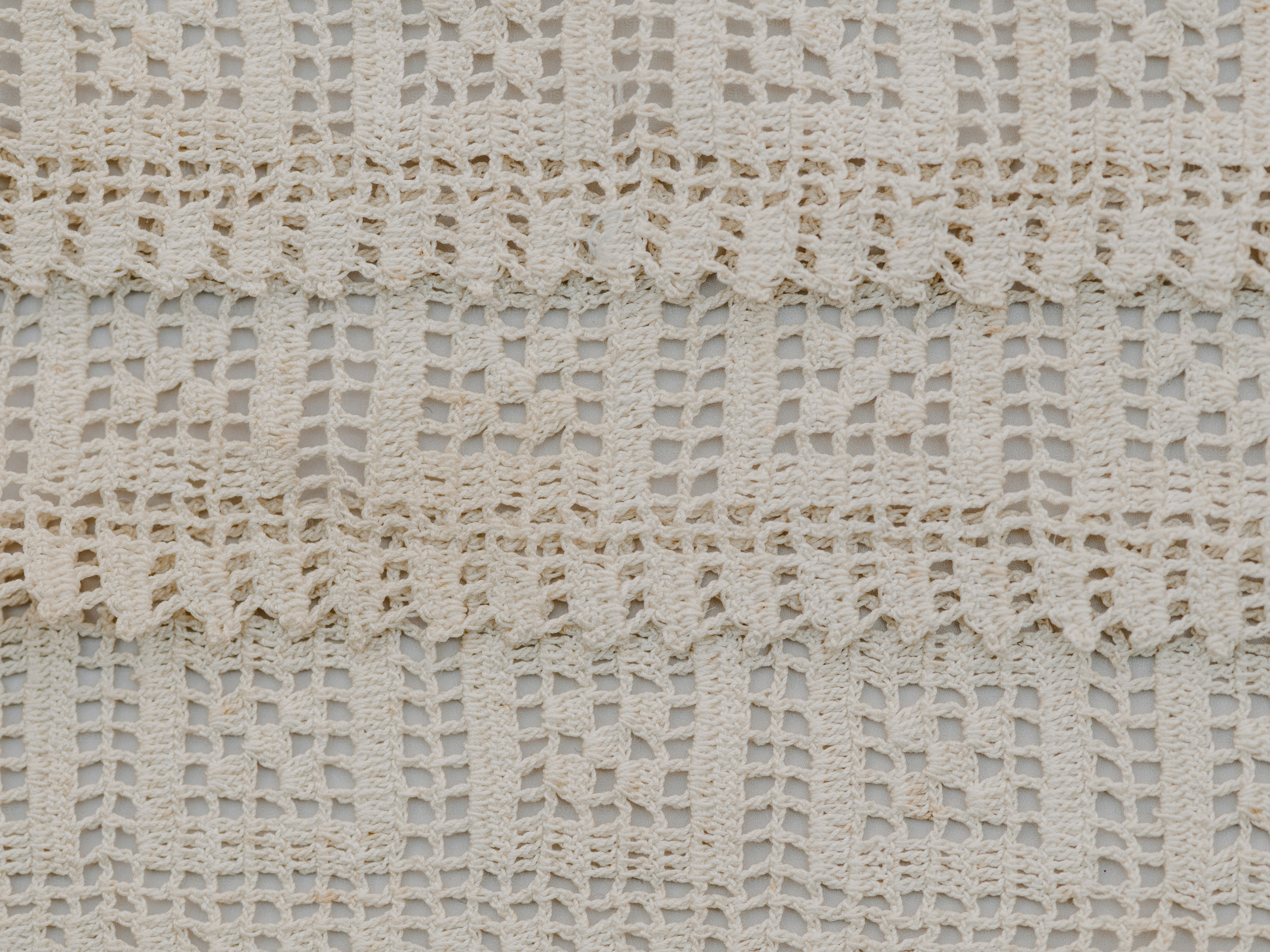 Close-up of a textured white crochet fabric