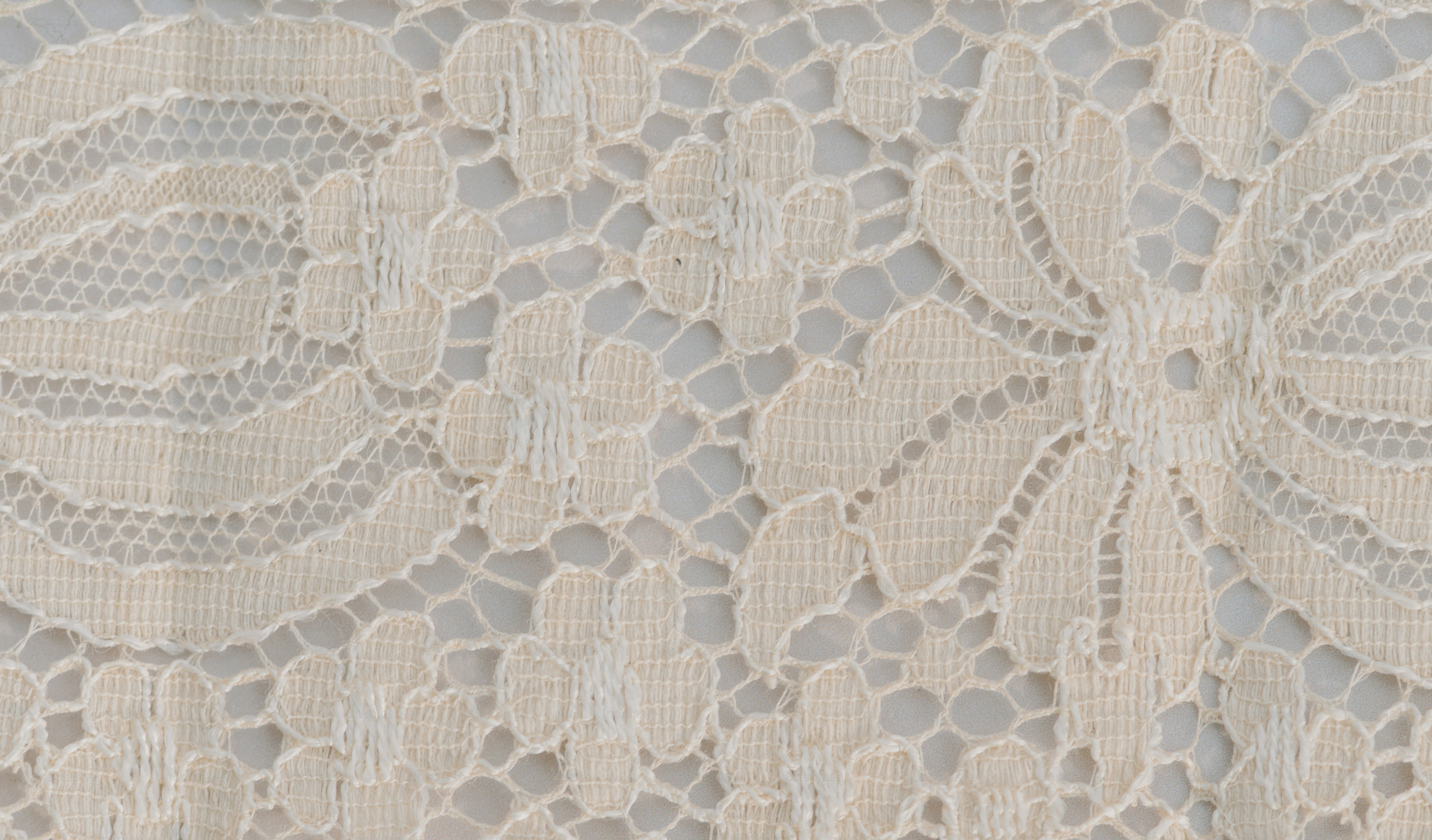 Close-up of intricate cream-colored lace fabric