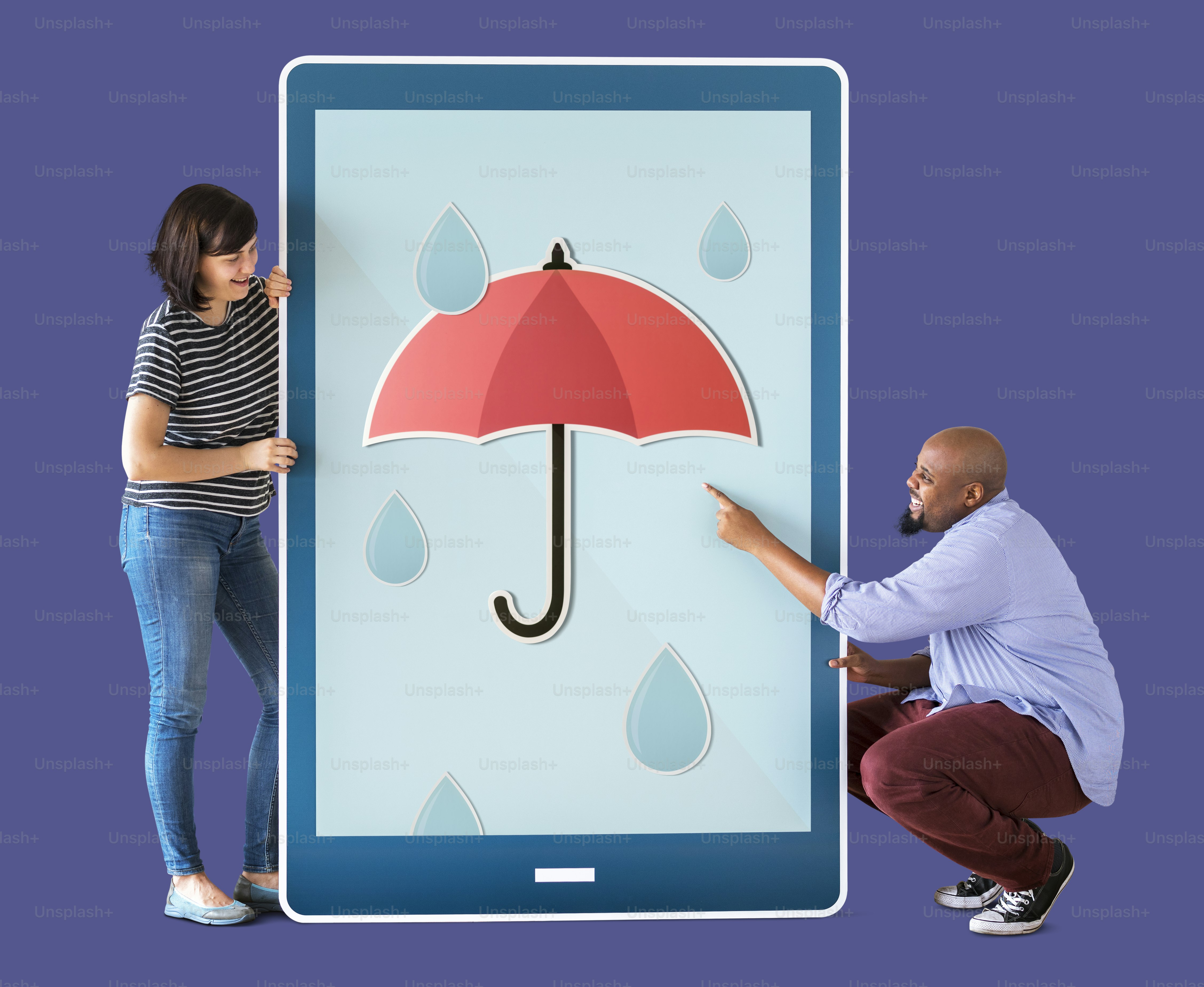 Diverse couple of people holding a tablet ***These graphics are derived from our own 3D generic designs. They do not infringe on any copyright design.