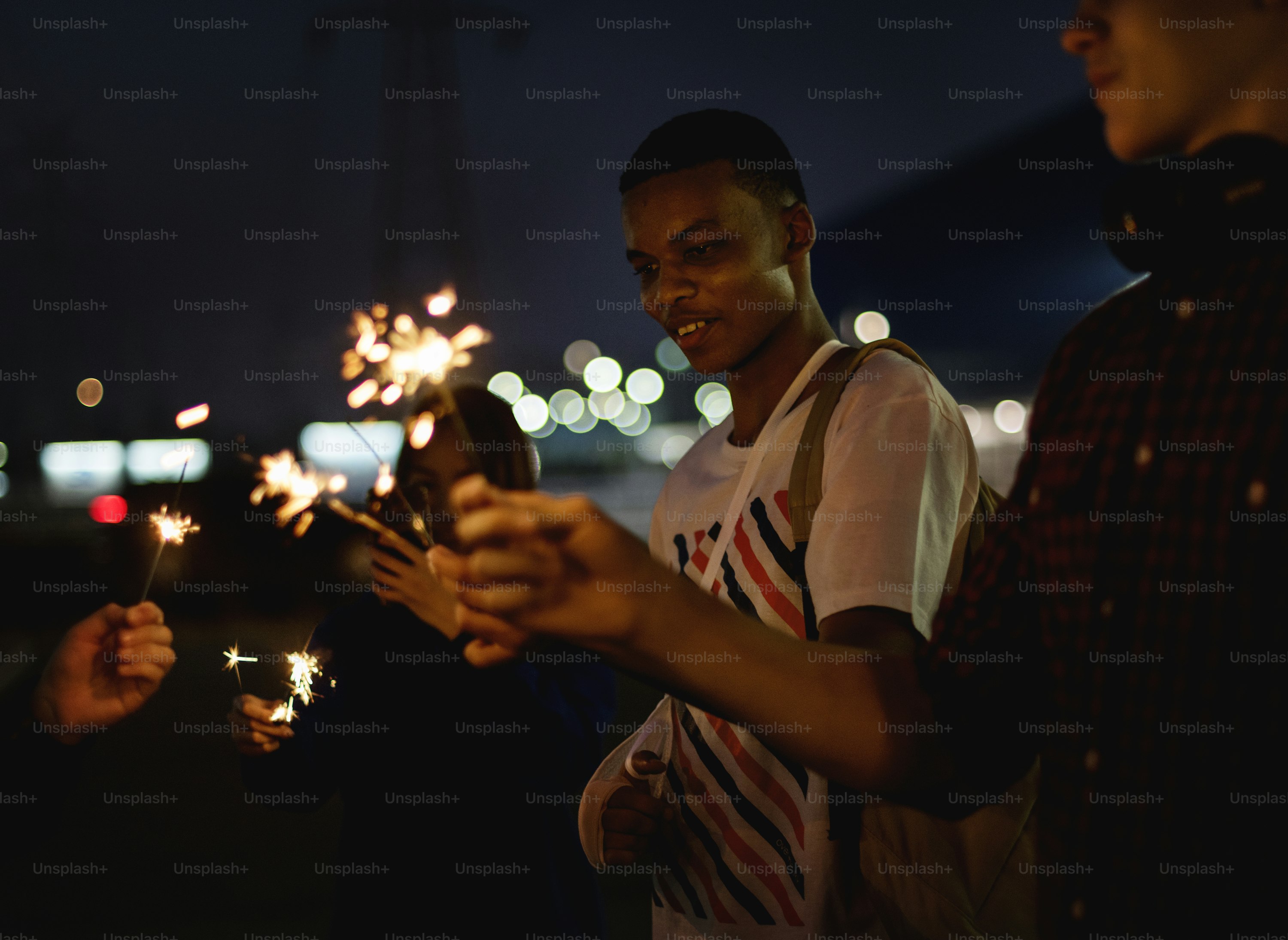 Group of school friends happiness and playing firework