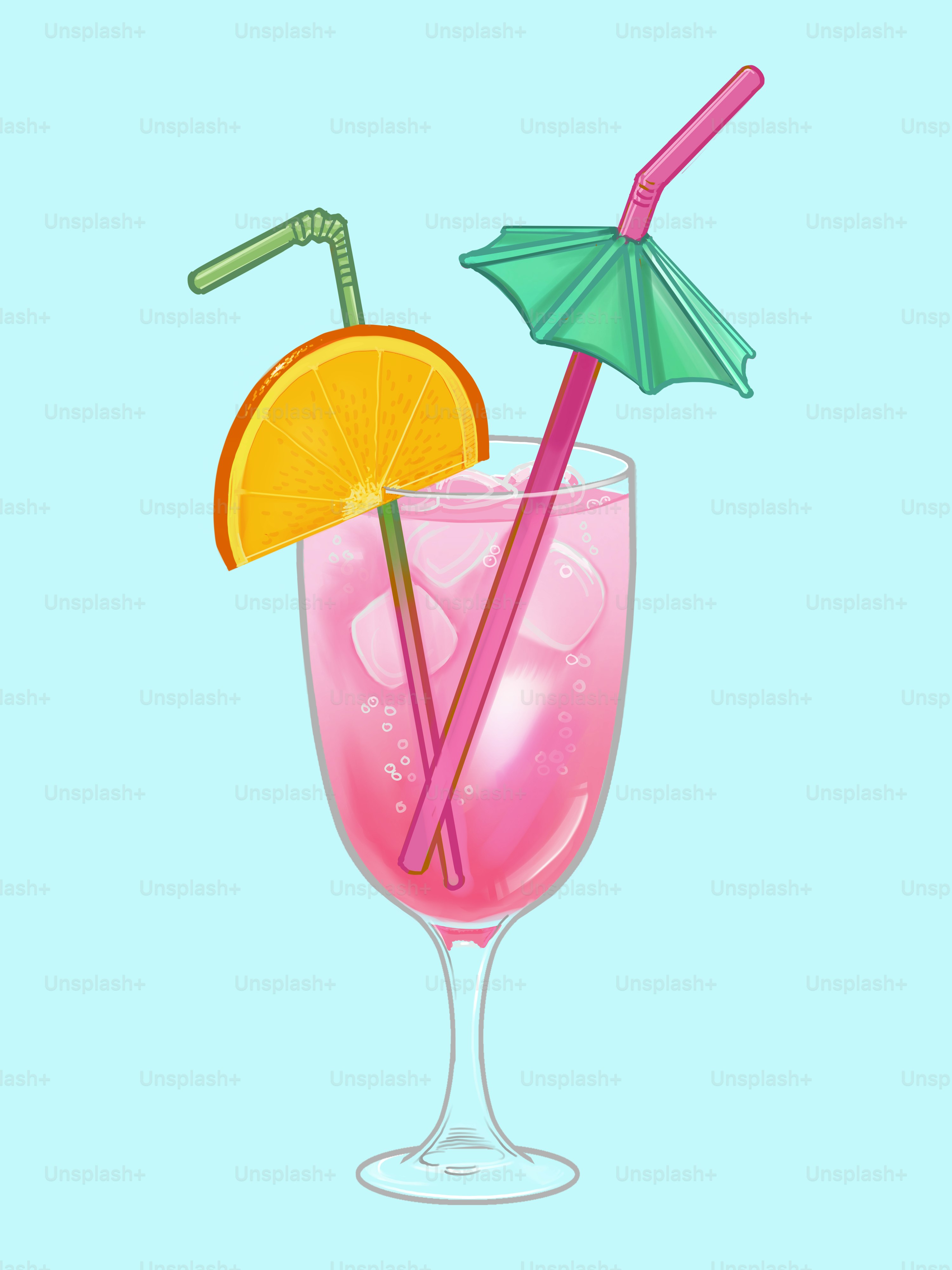 Tropical beach party cocktail illustration