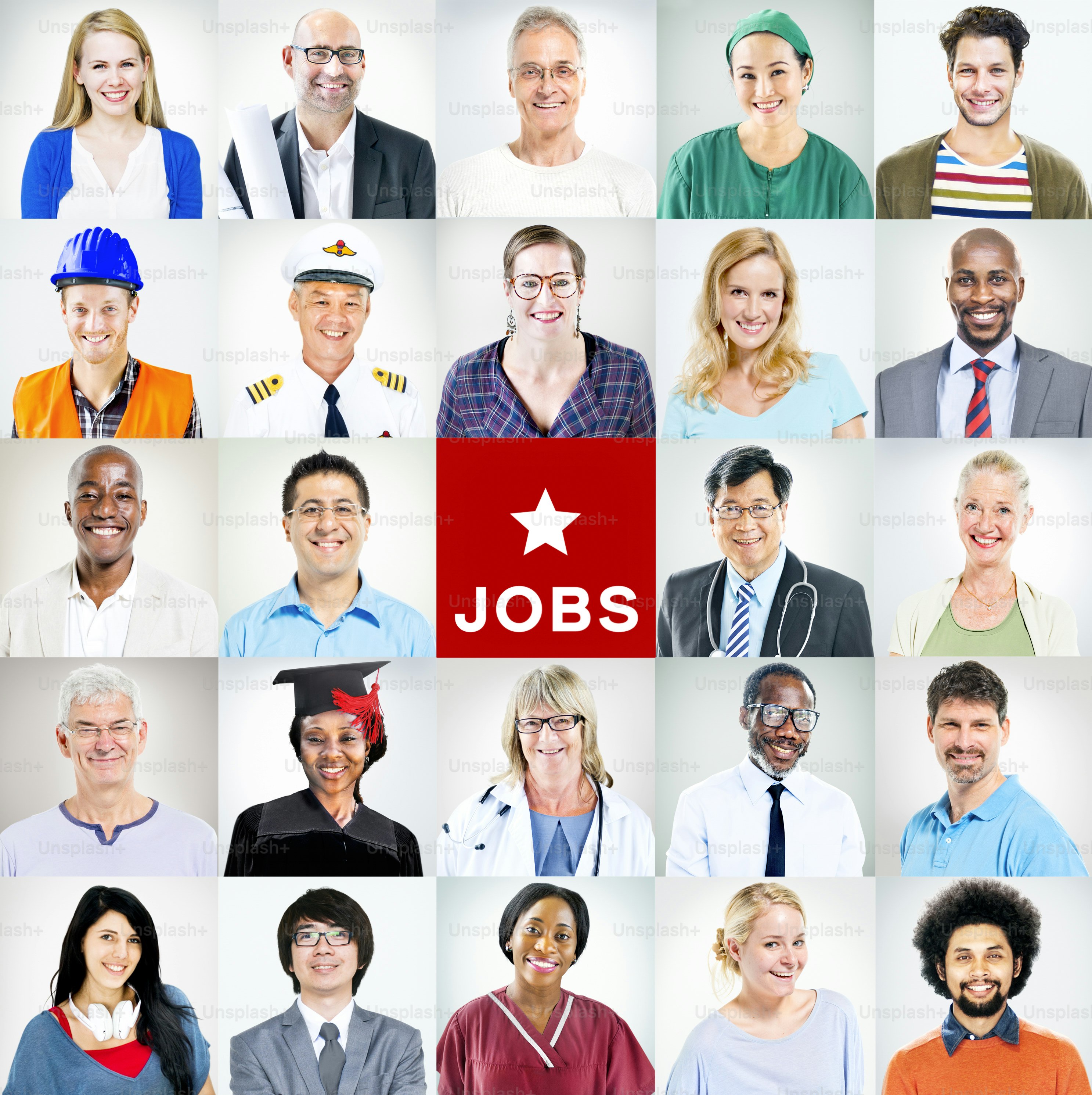 Portrait of Multiethnic Mixed Occupations People