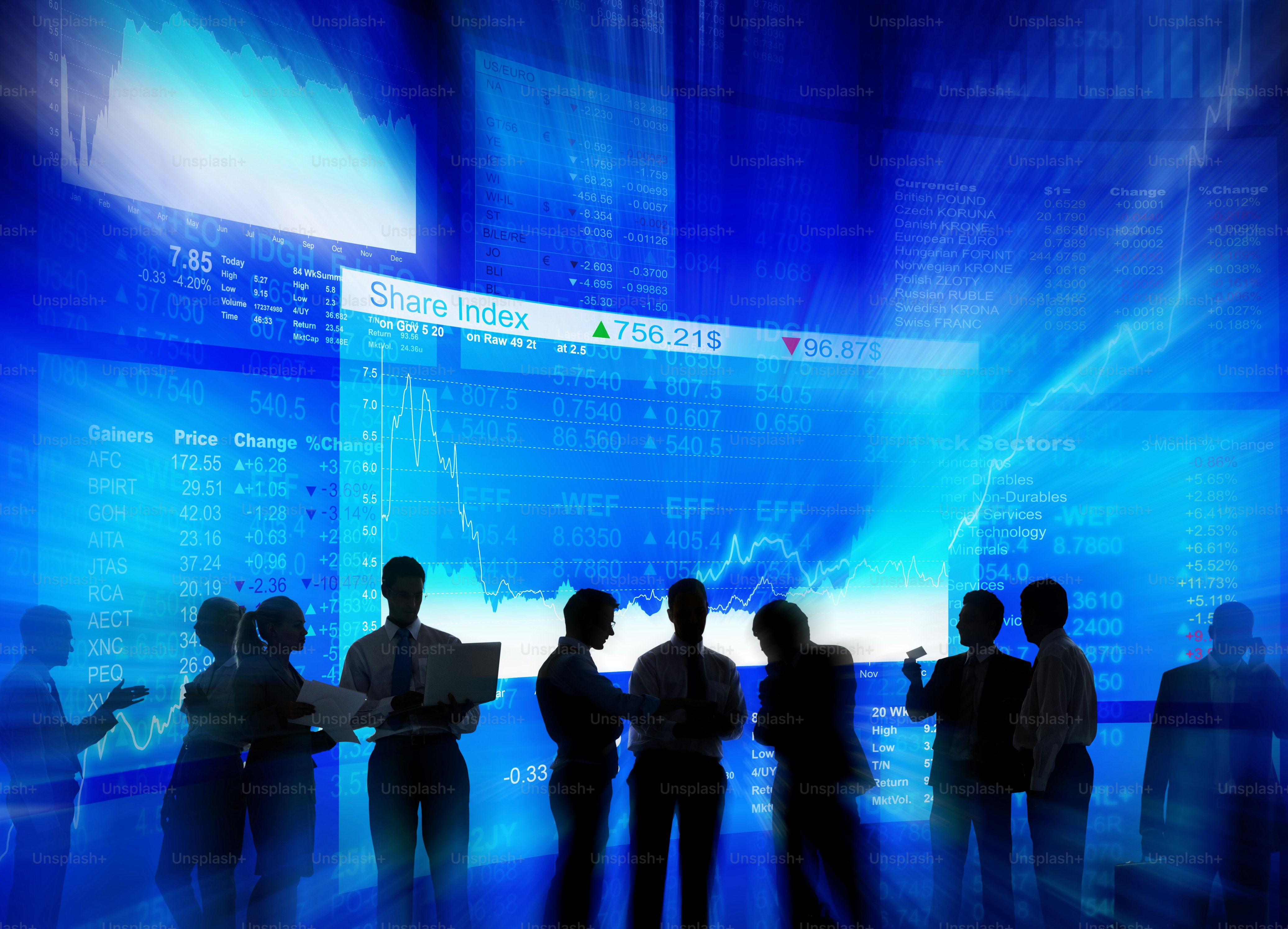 Silhouette Group of Business People Stock Market Concept
