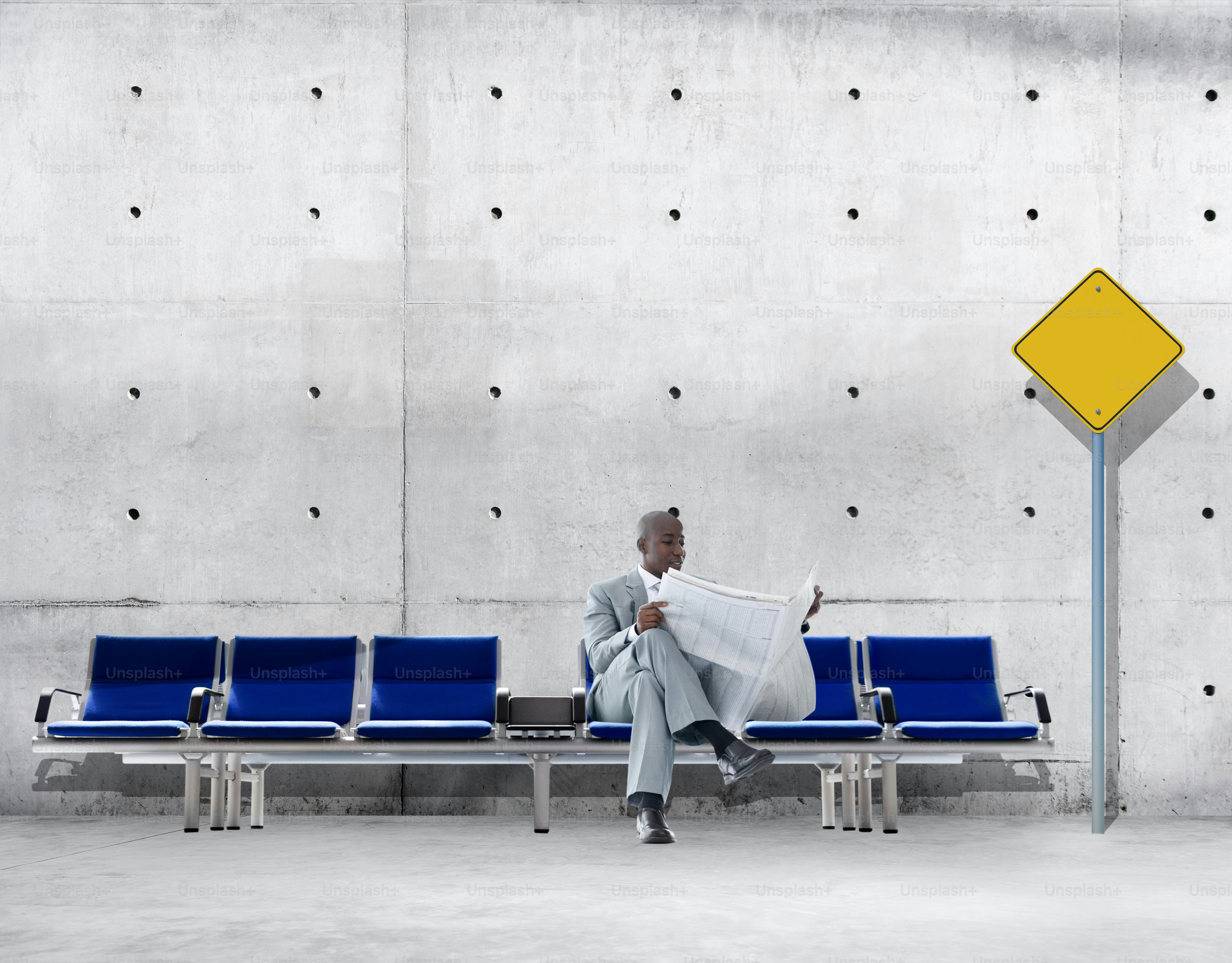 African Businessman Reading Newspaper Waiting Transportation Concept