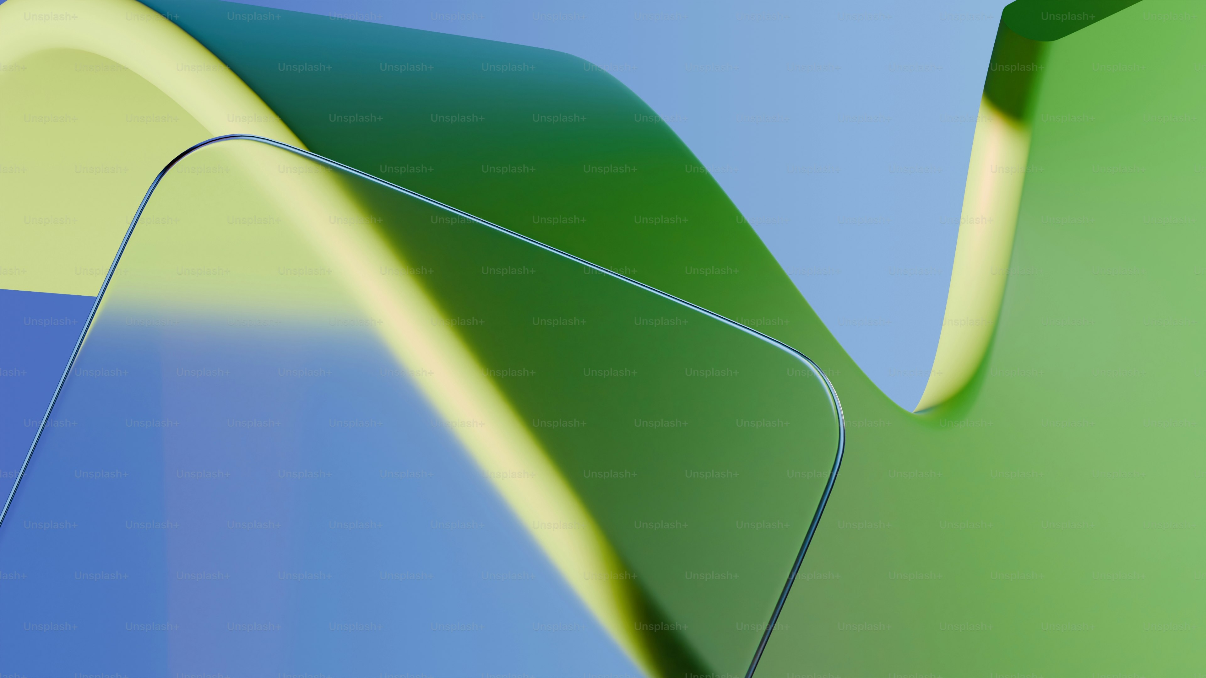 Formes abstraites bleues et vertes avec reflets de lumière