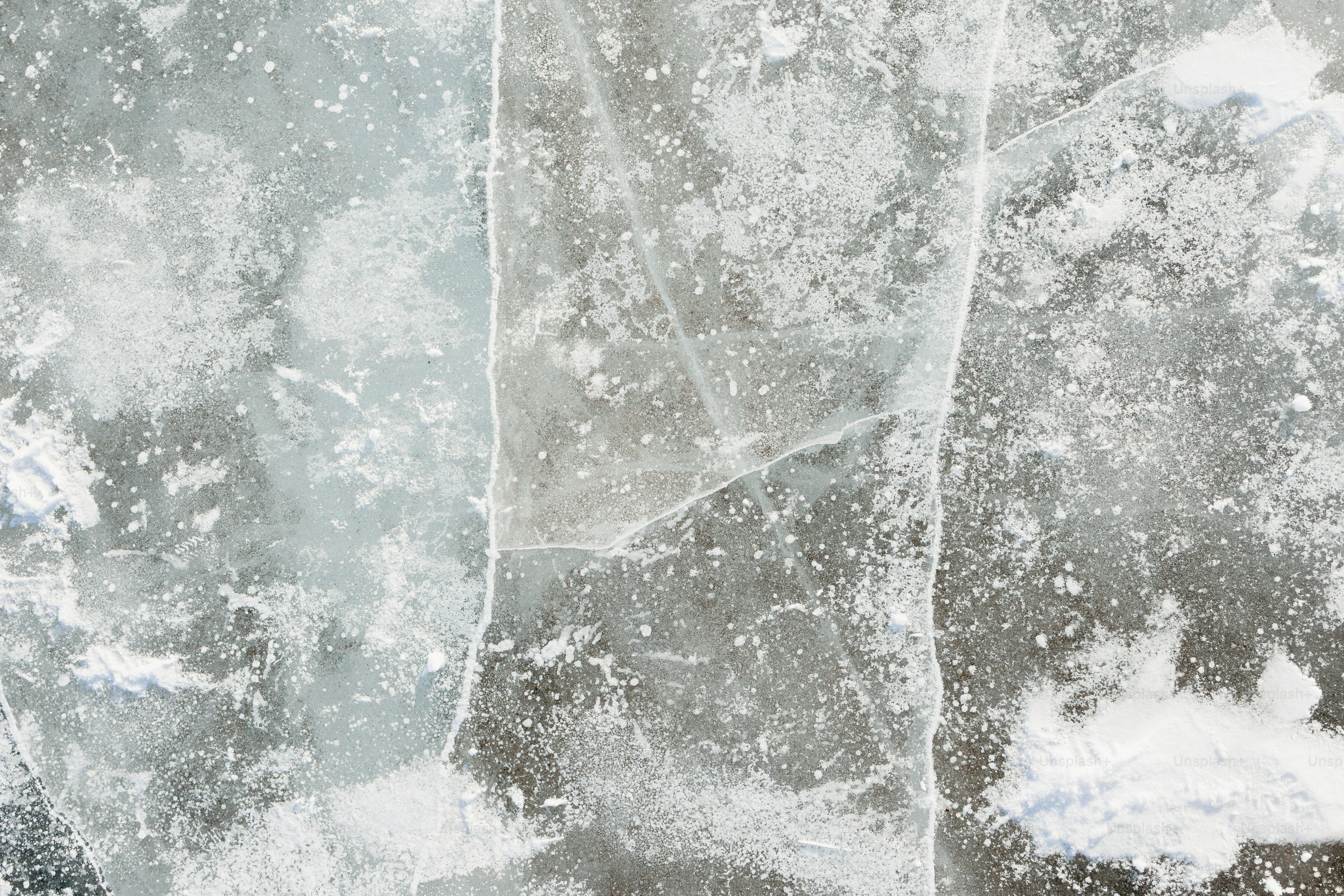 Close-up of cracked ice with air bubbles