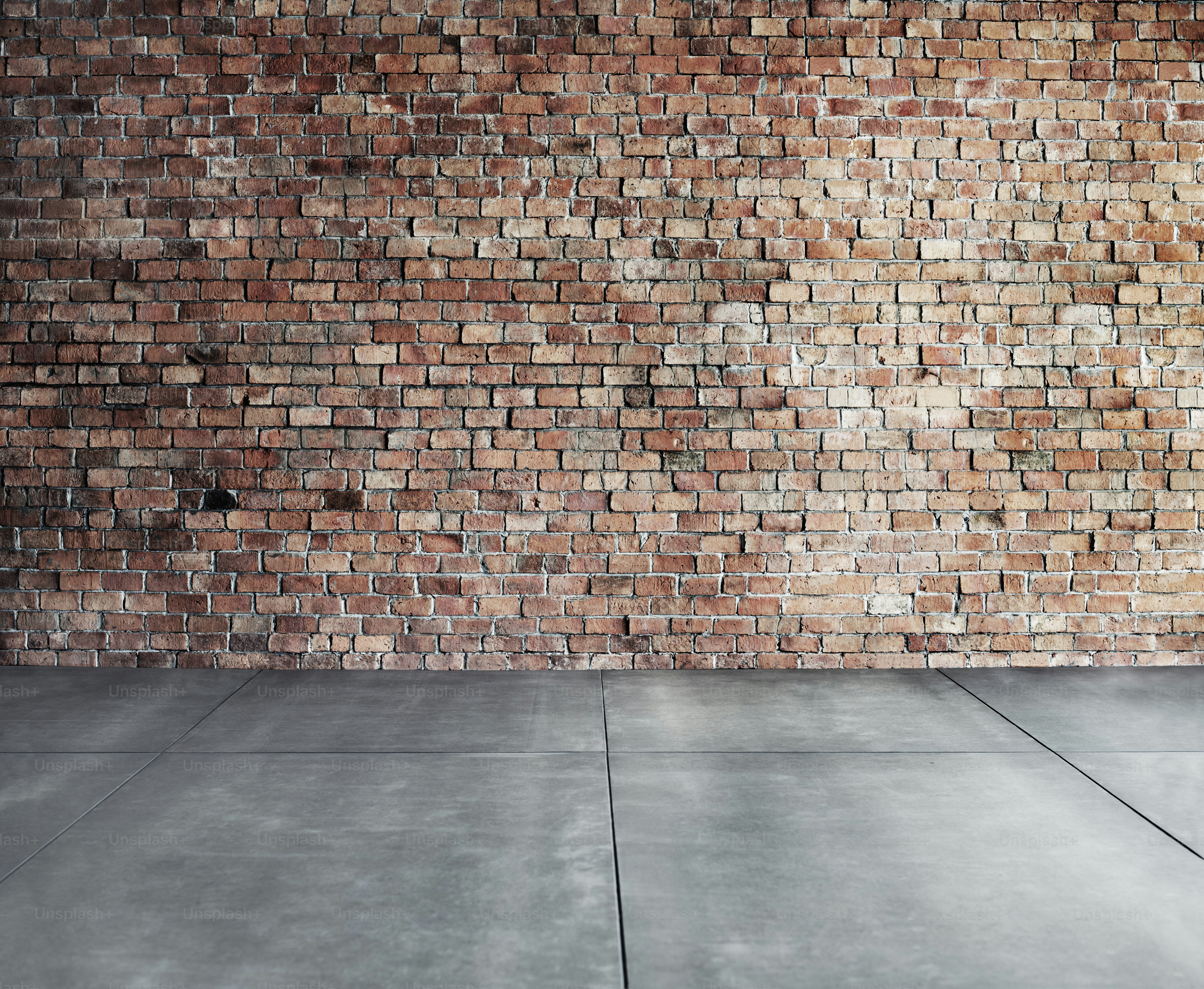 Empty Brick Wall with Concrete Floor