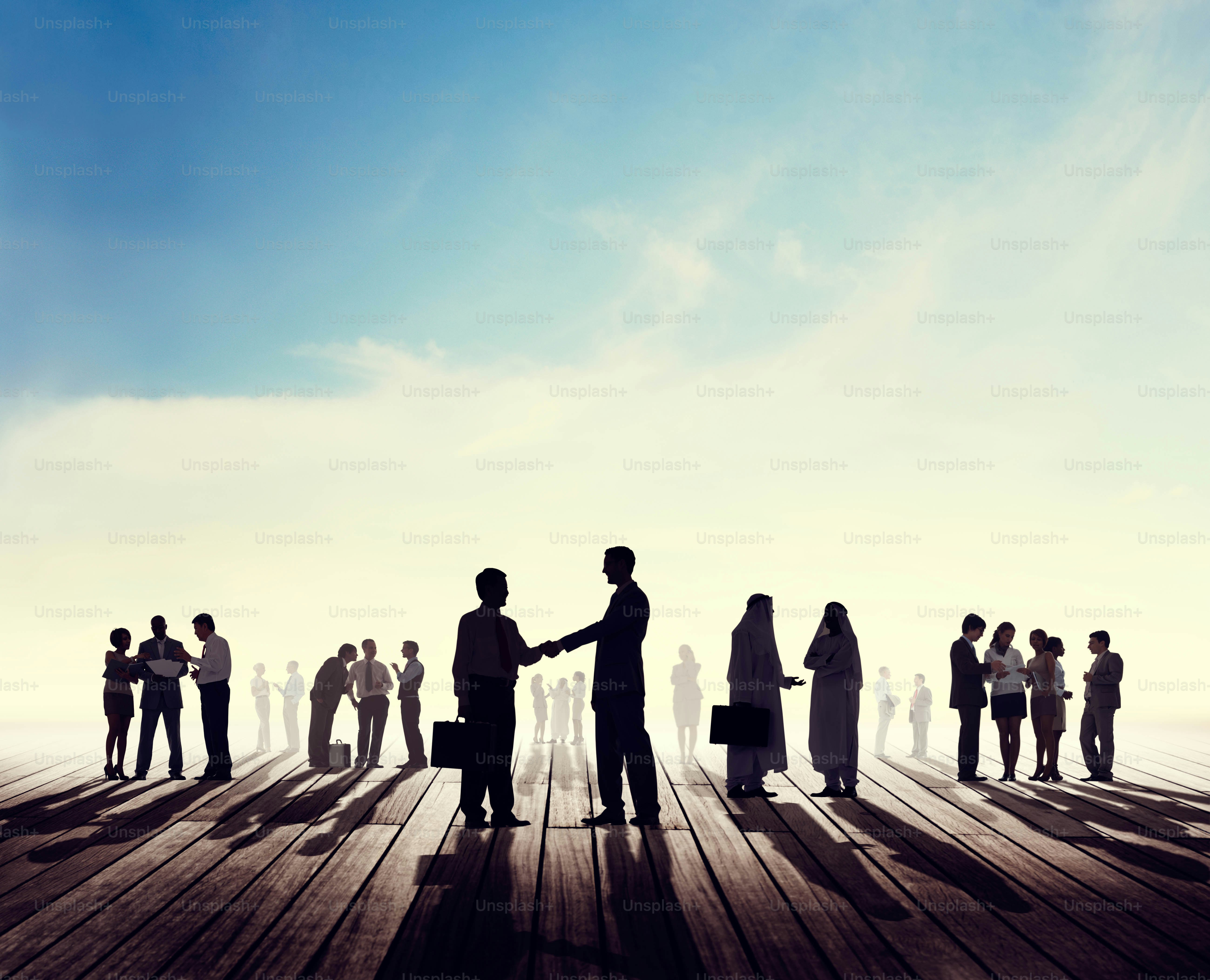 Back Lit Business People Discussion Skyline Concept