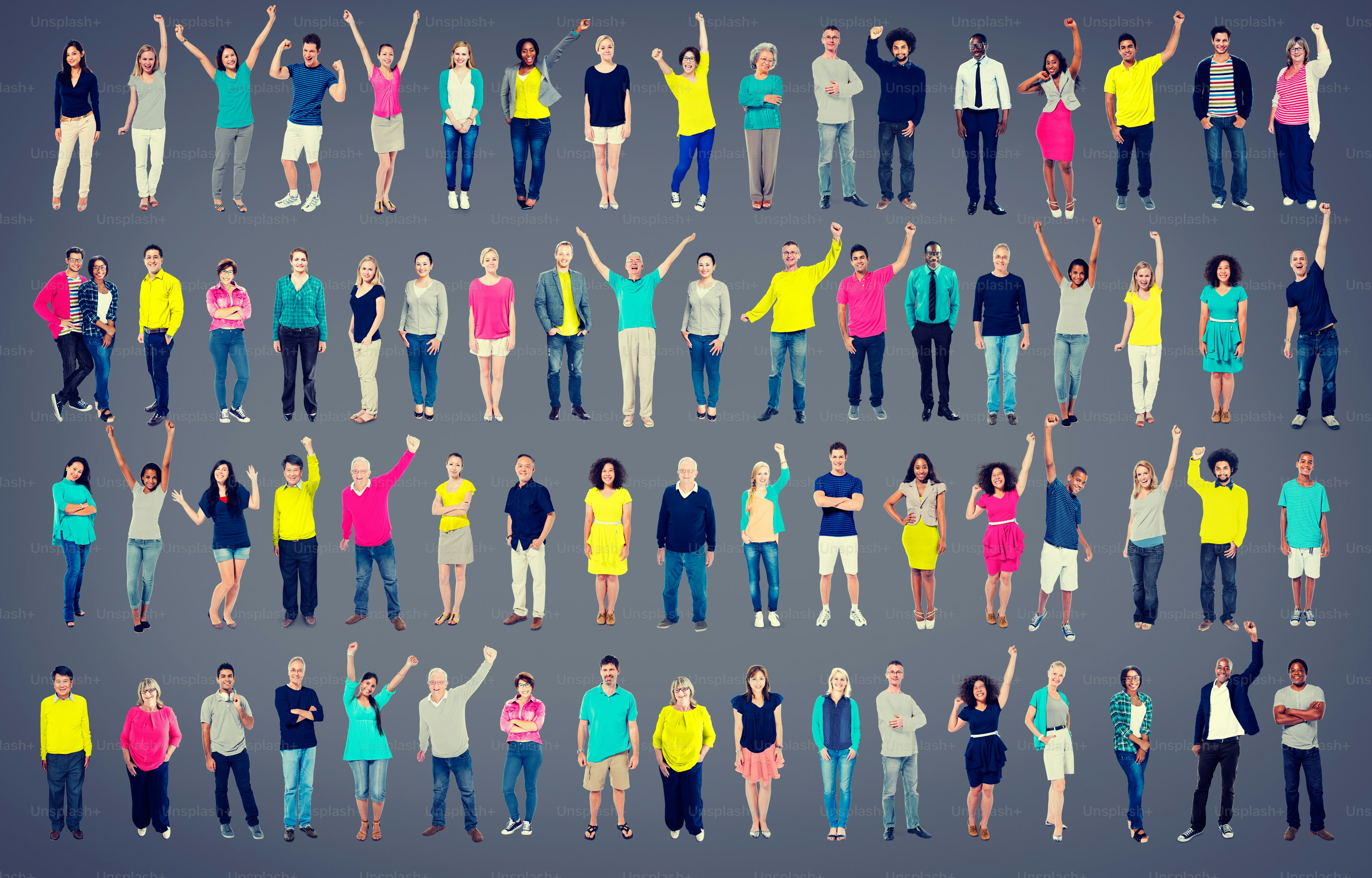 Concezione di Celebrazione di Riunione Multietnica Casual People Arms Raised