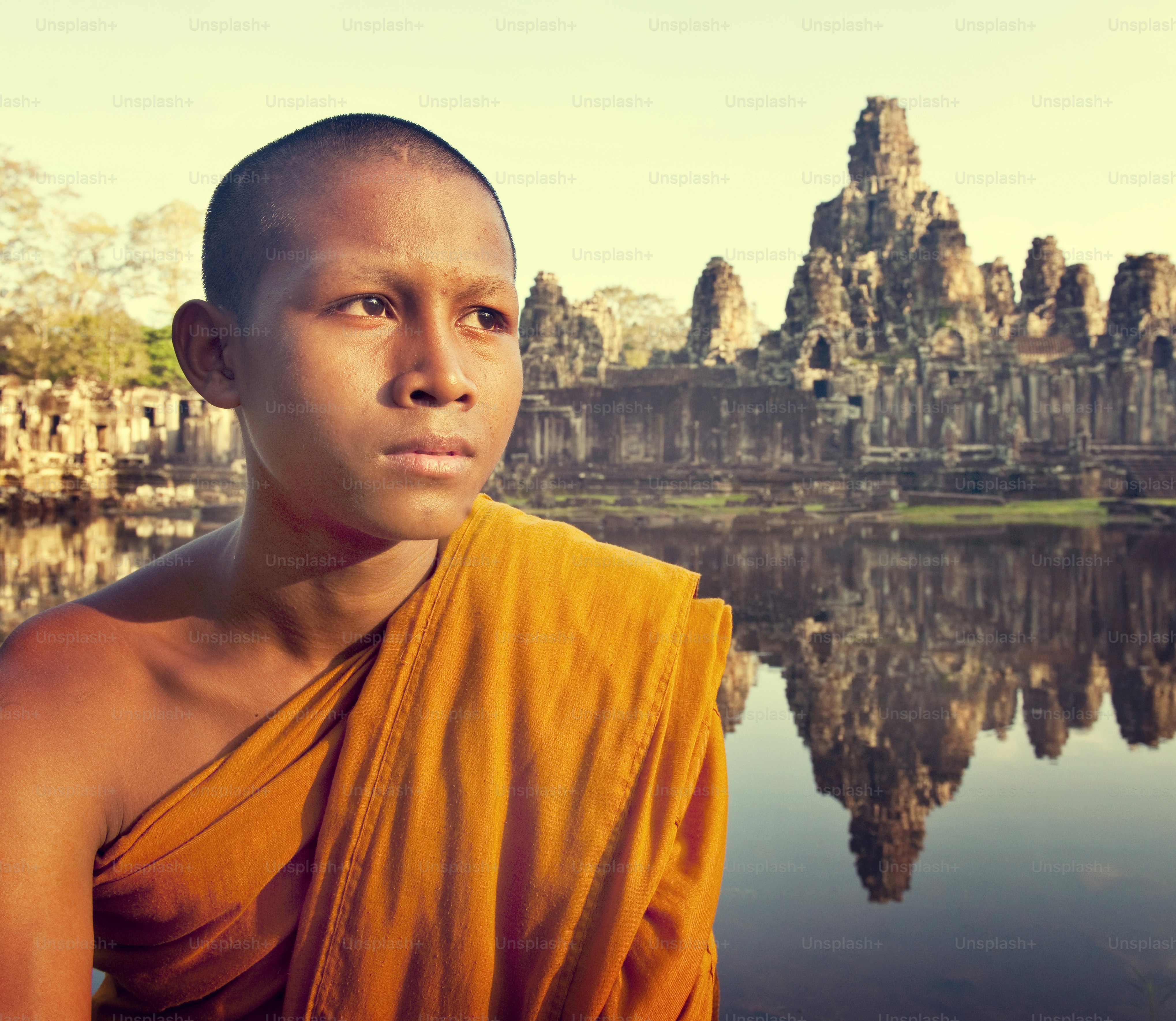 Contemplating Monk Angkor Wat Siem Reap Cambodia