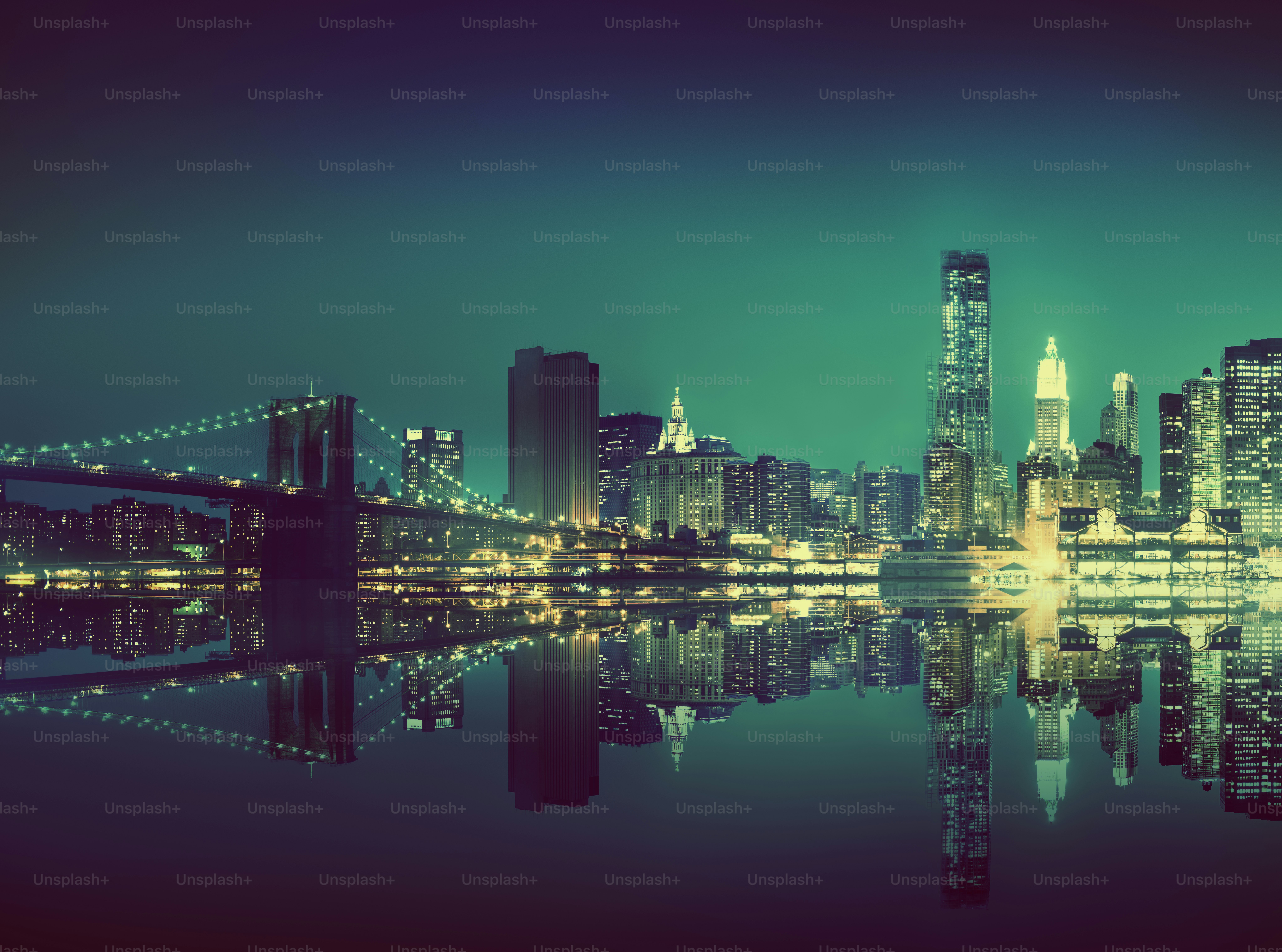 New York City Lights Scenic Bridge View Concept