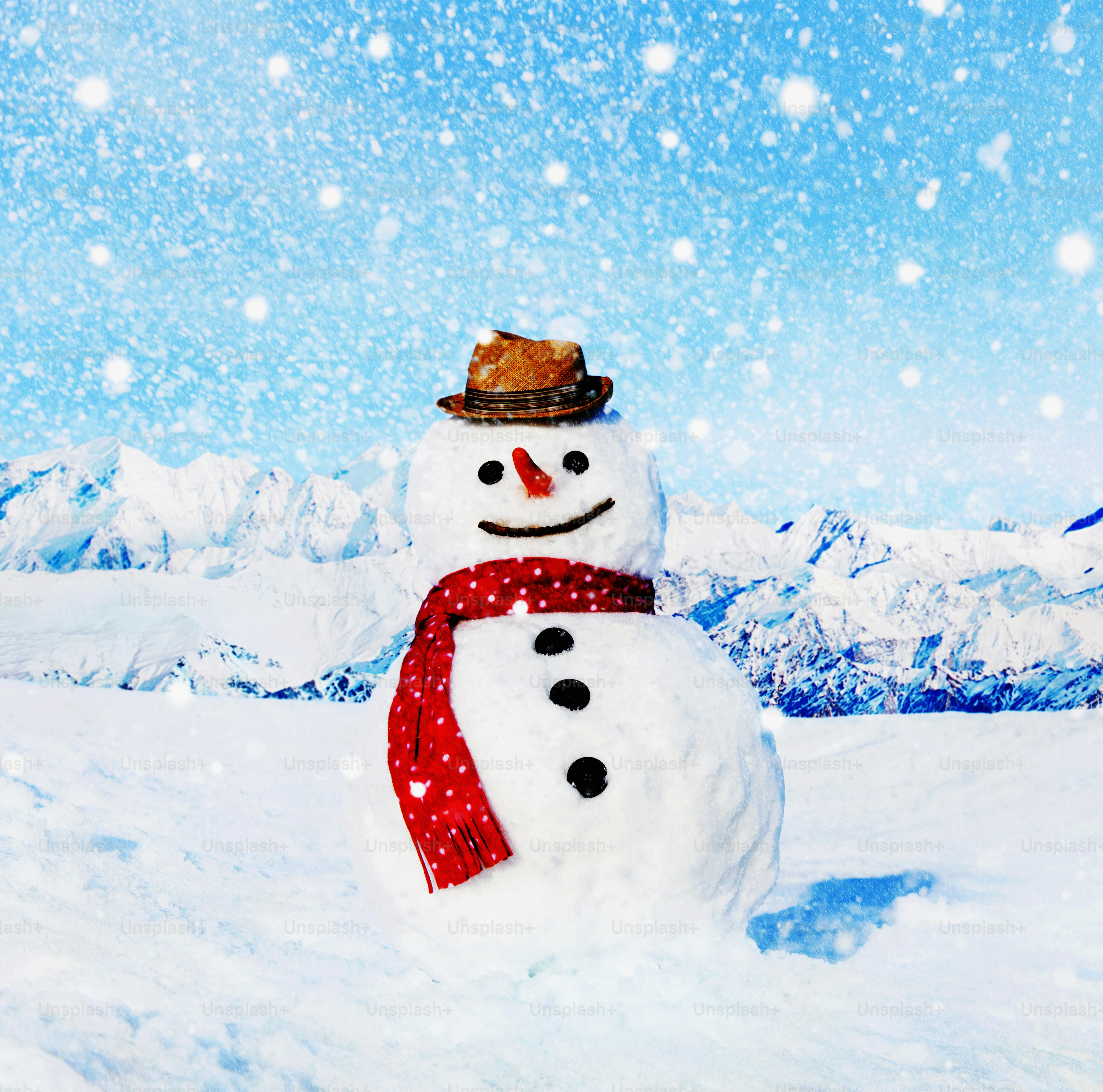 Snowman Outdoors White Scenery Christmas Celebration Concept photo ...