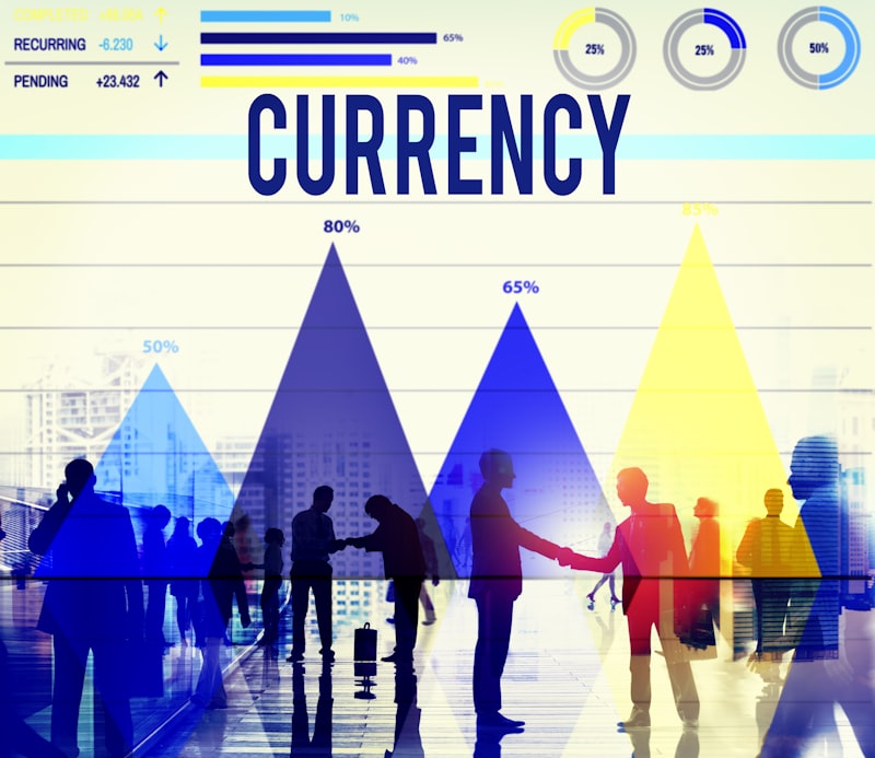 Japanese yen notes, US dollar bills, currency exchange board, forex trading screen, financial market chart