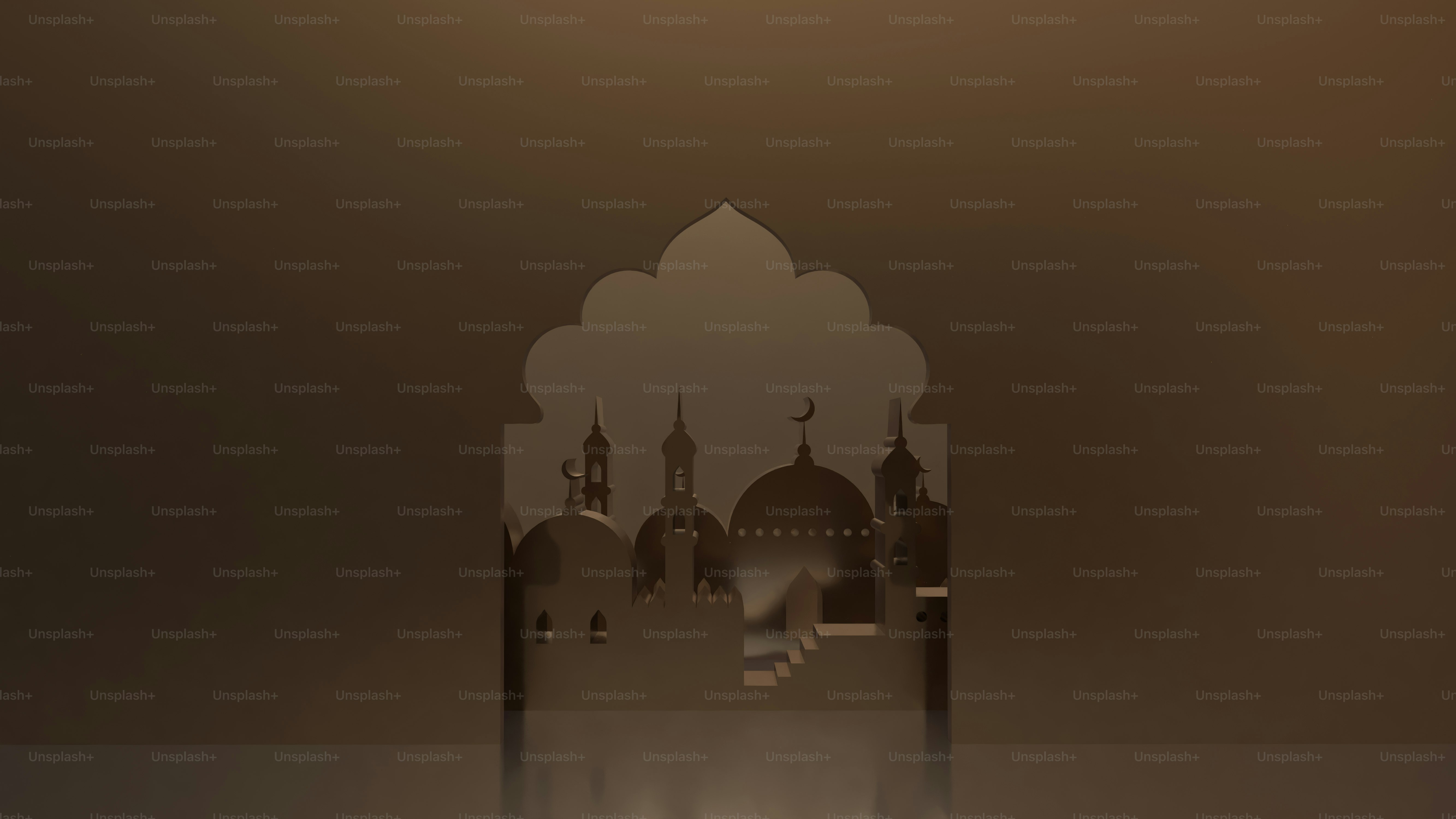 Islamic architectural silhouette with domes and minarets
