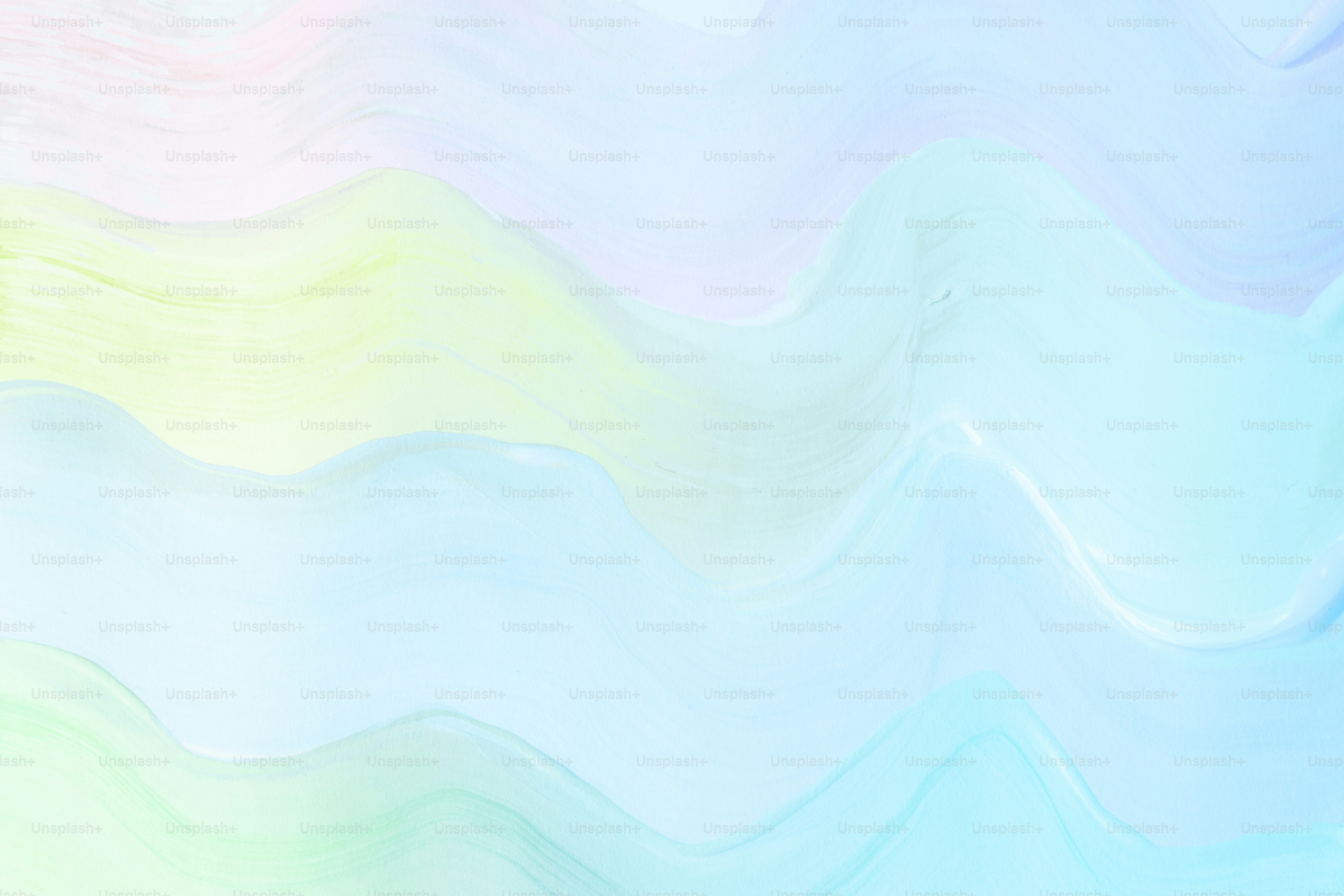 Abstrakte Pastellwellen in Rosa, Gelb und Blau.