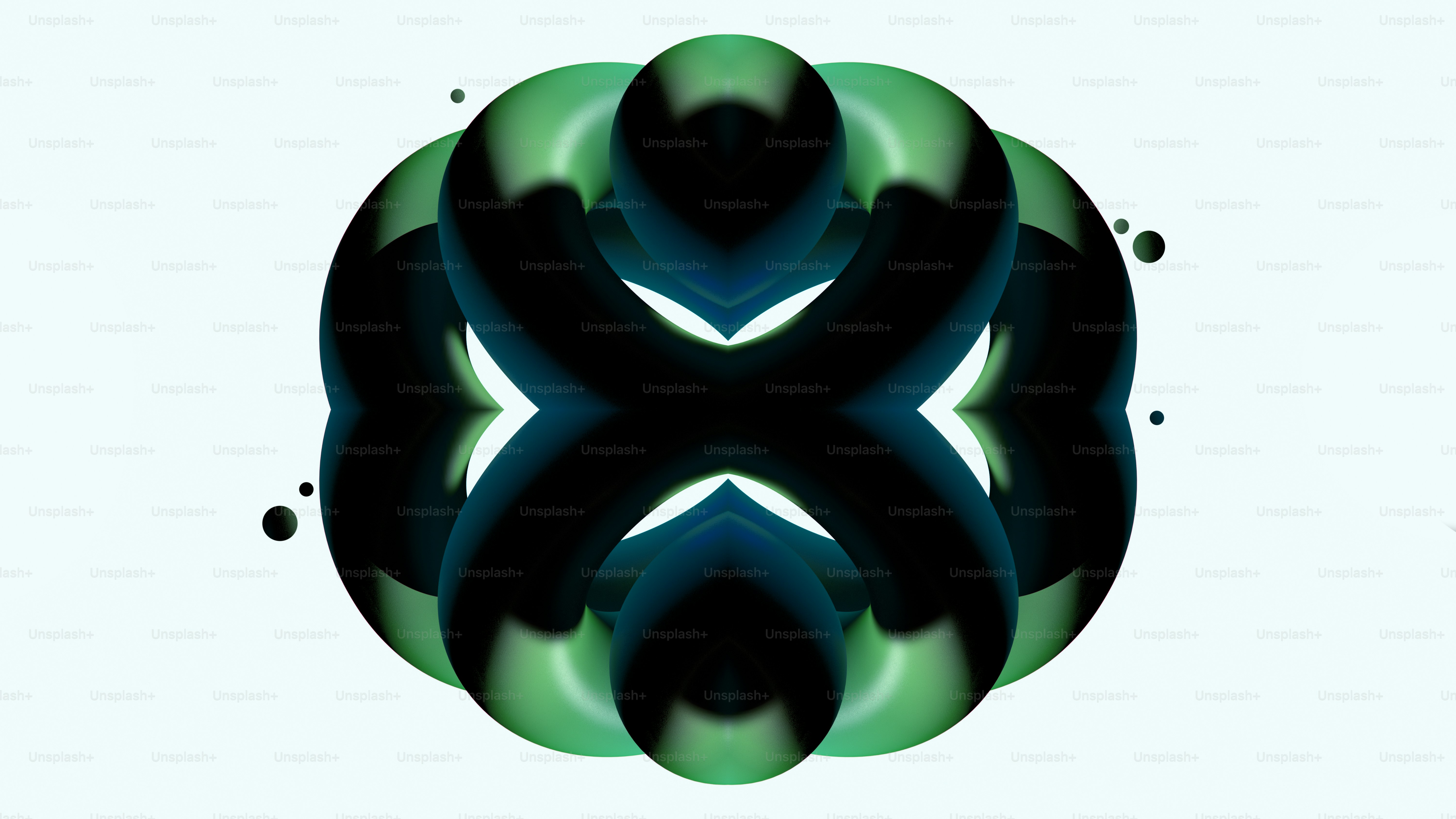 Formas abstractas simétricas en espiral verde oscuro y negro