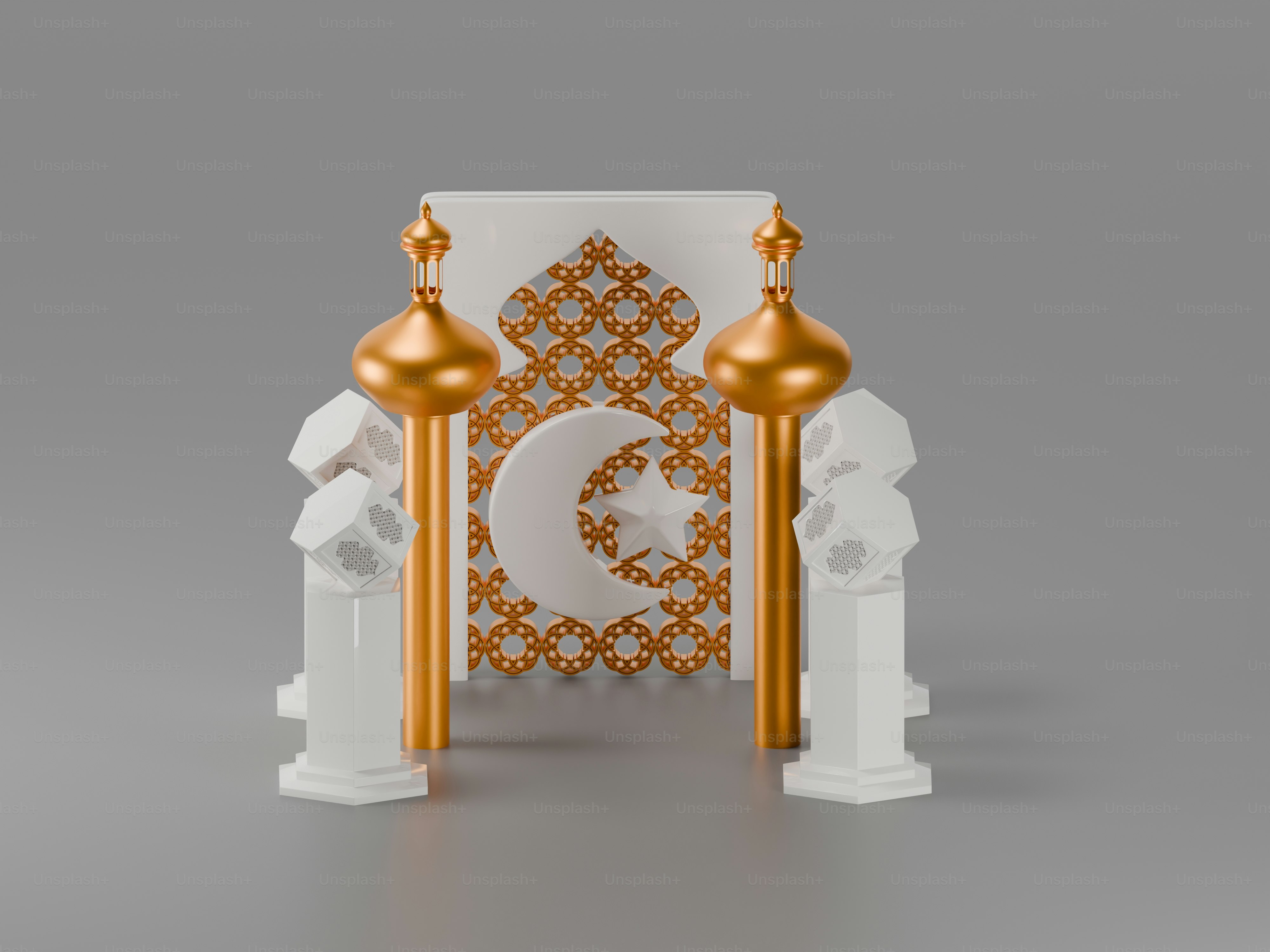 Islamischer Mondsichel und Stern mit Moschee-Minaretten