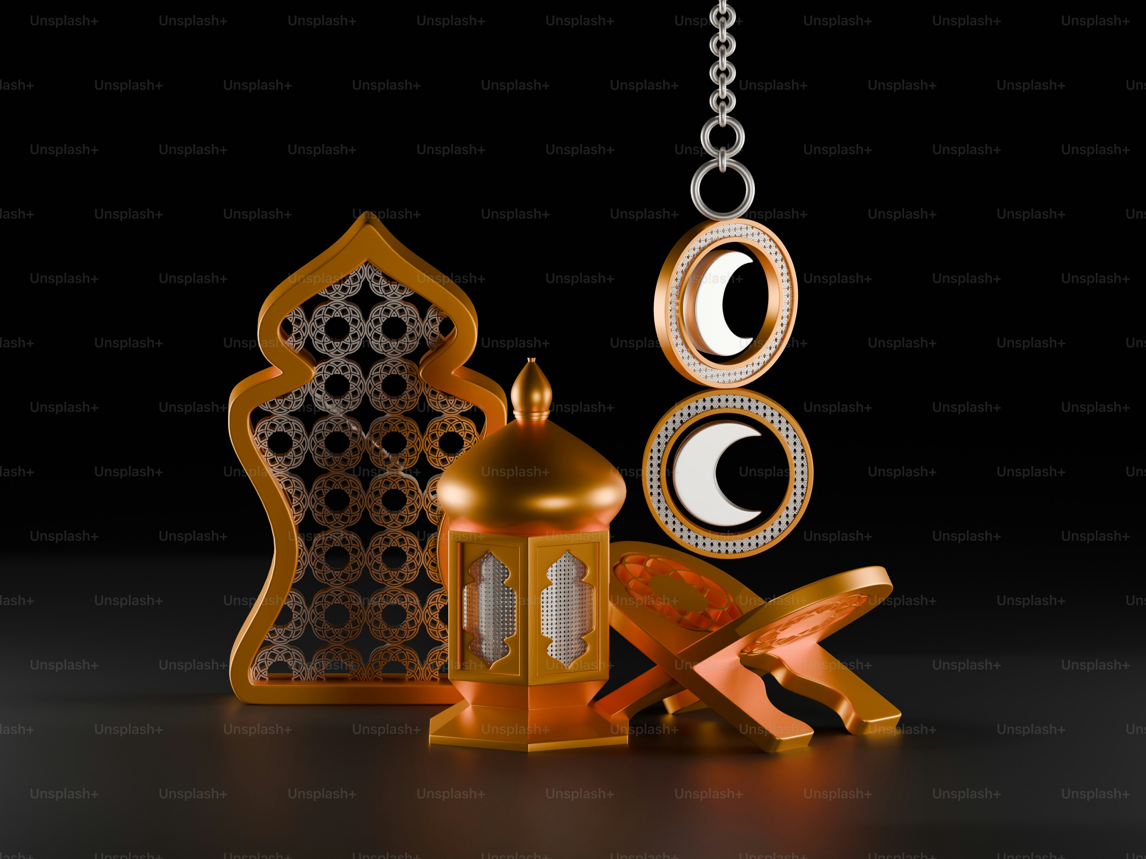 Symboles islamiques dorés sur fond noir