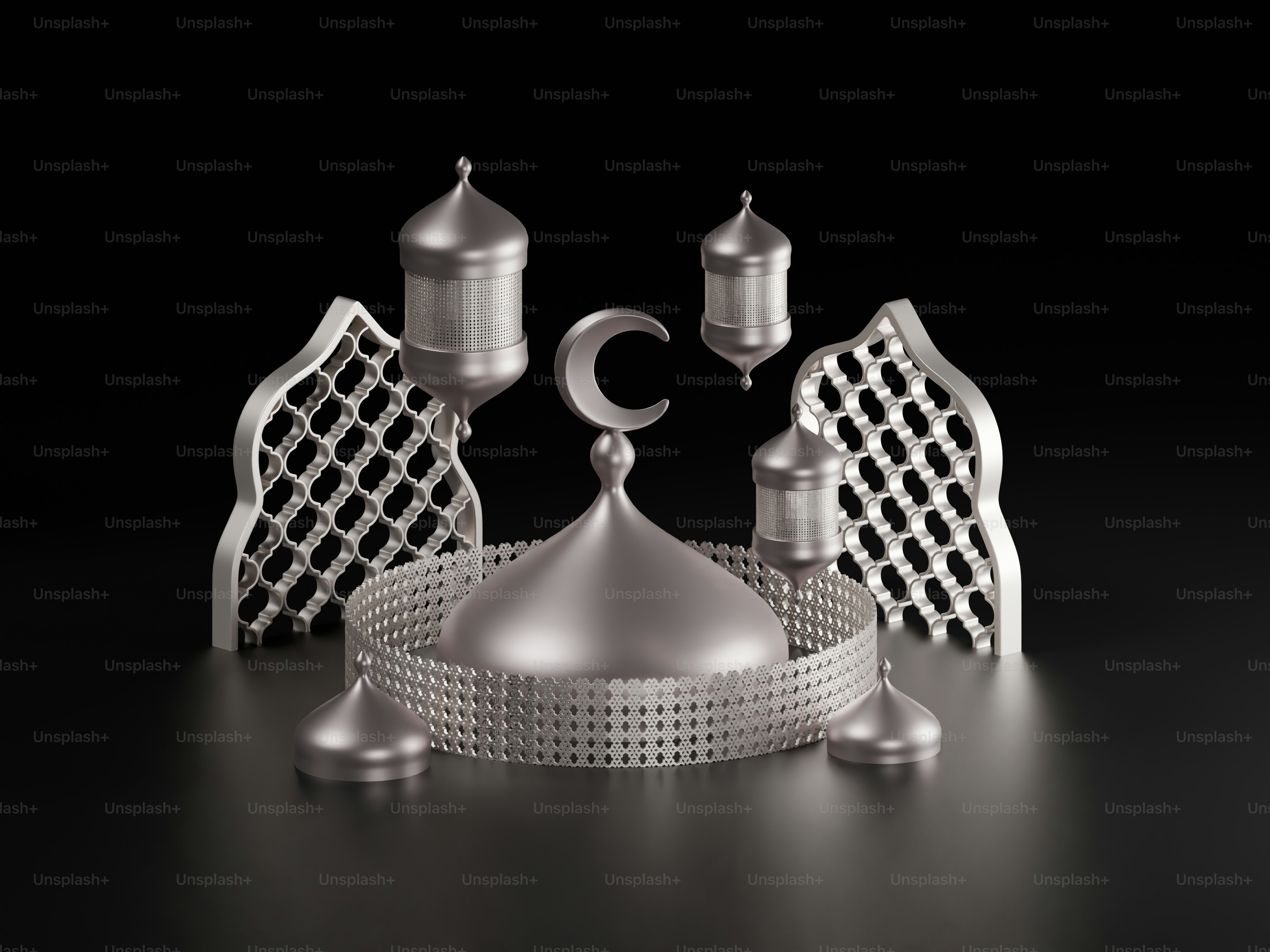 Islamische dekorative Elemente mit Halbmond und Laternen