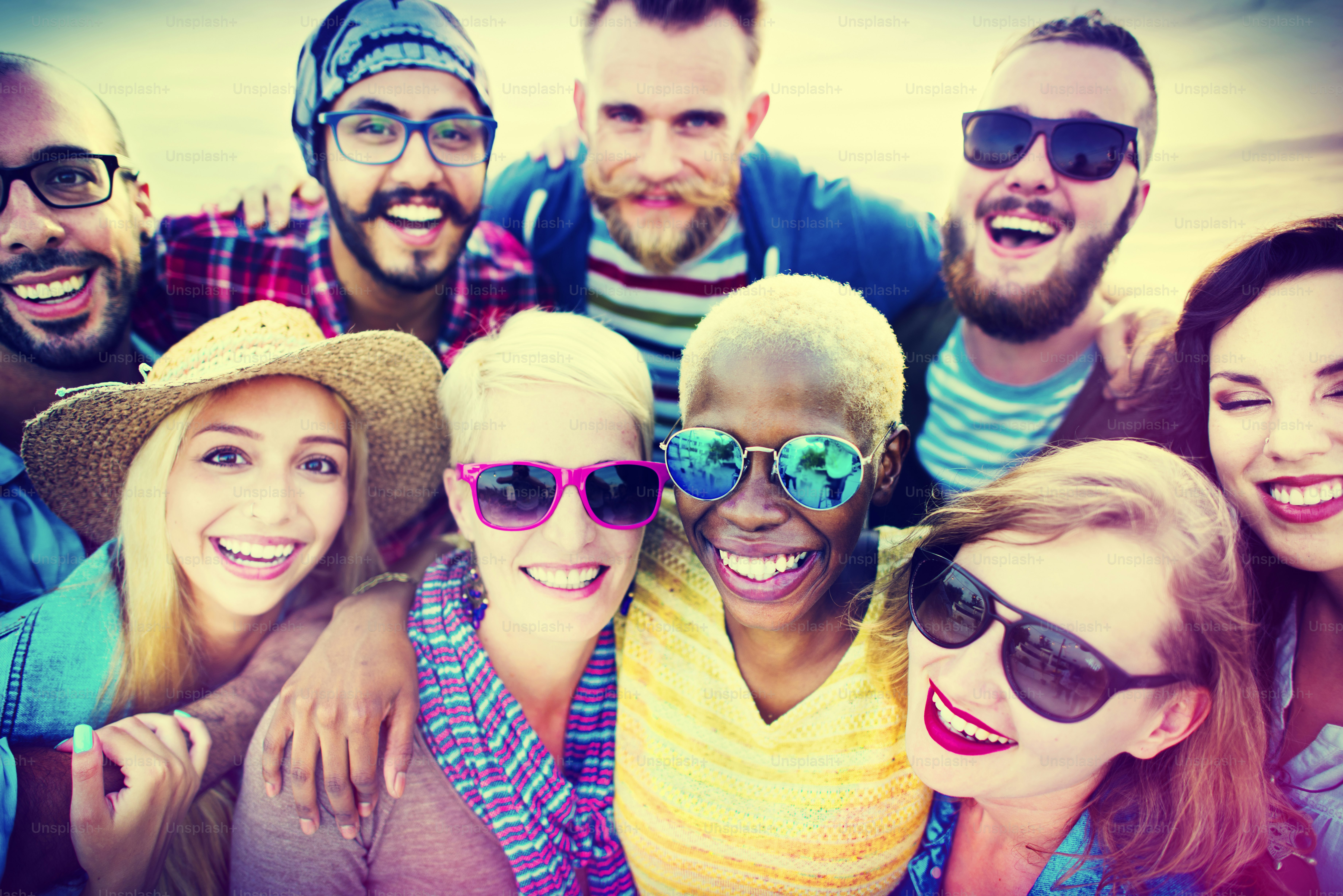 Friends Huddle Cheerful Union Summer Concept