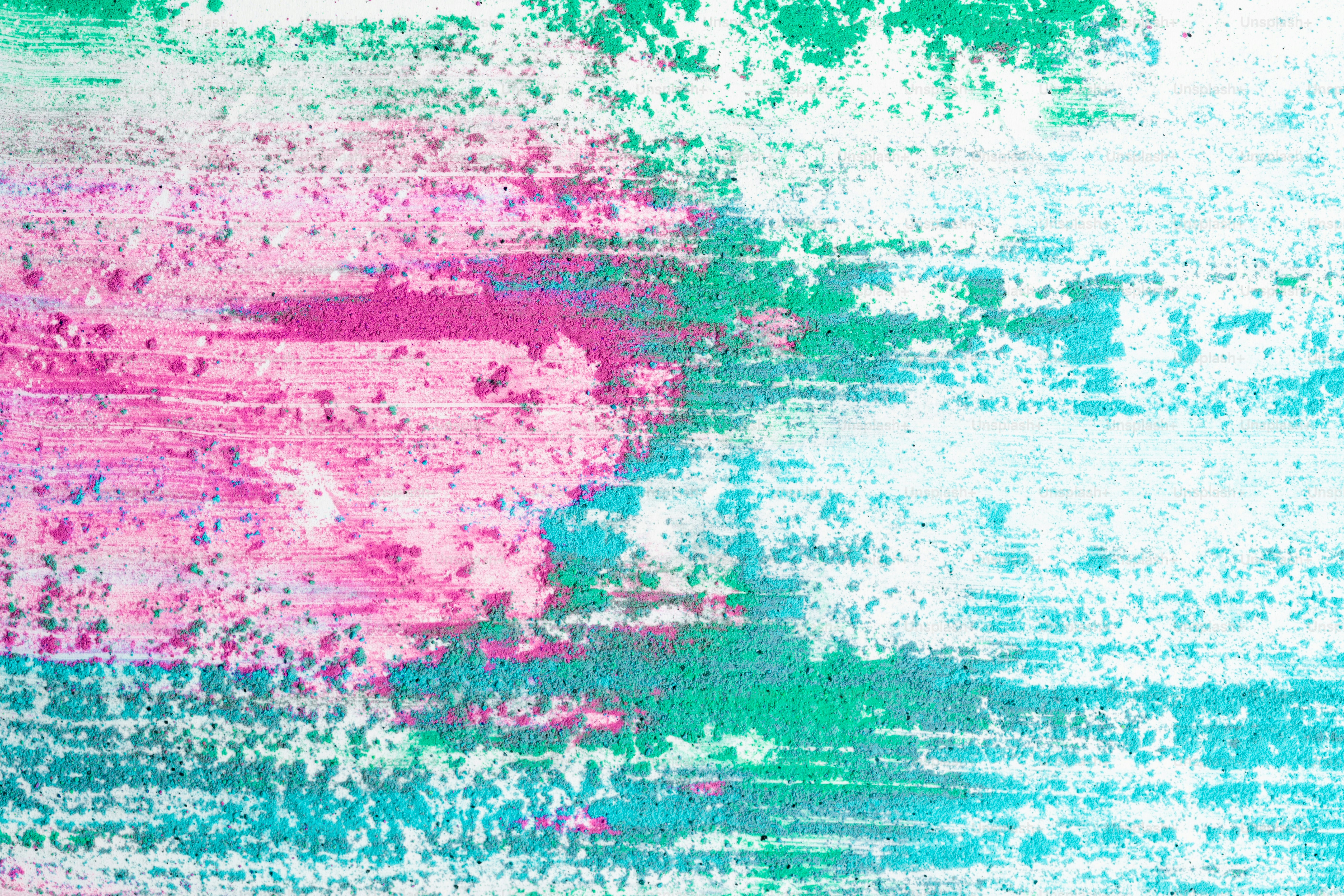 Abstract painting with pink, green, and blue brushstrokes.