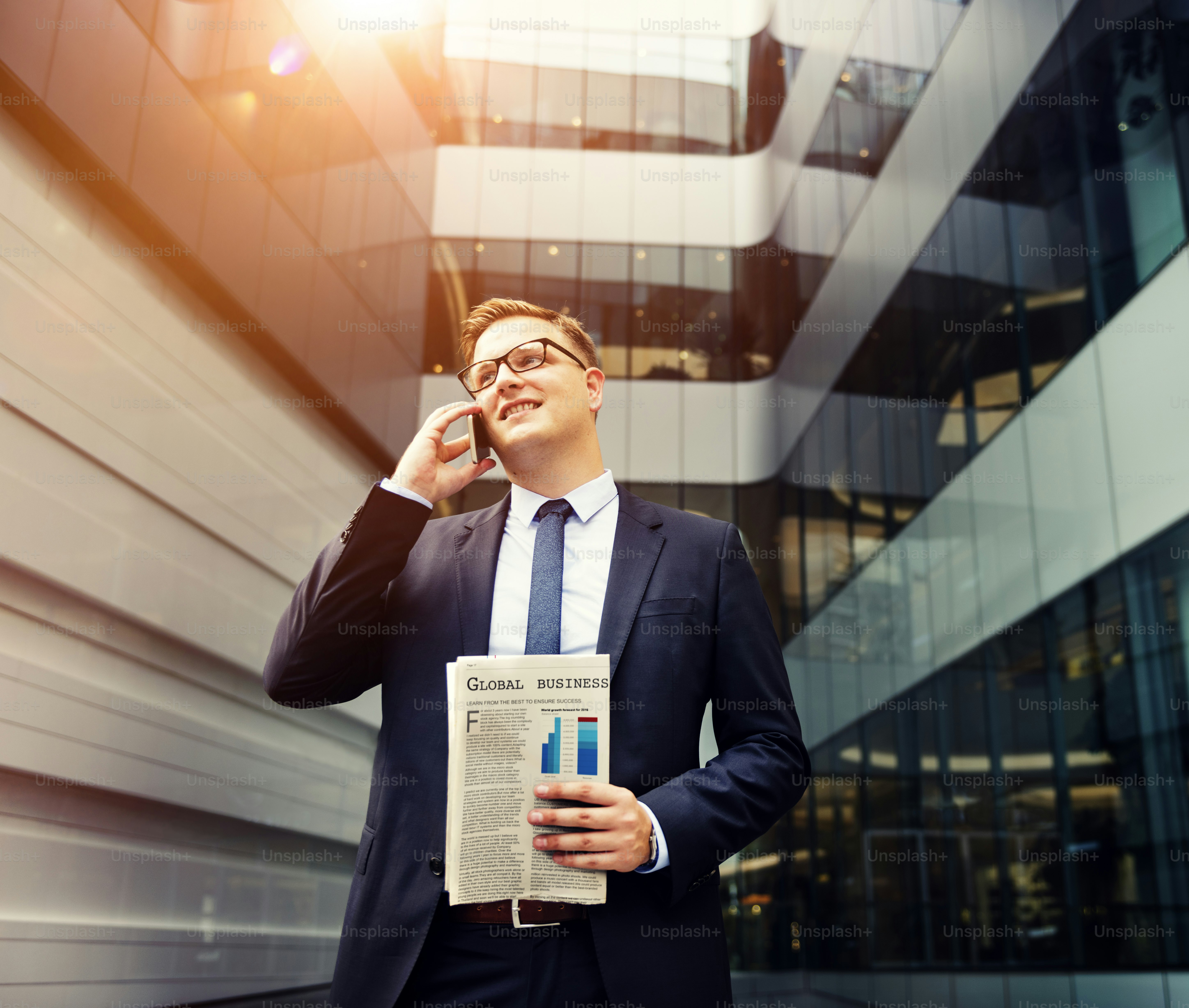Business Man Working Talking Phone Concept