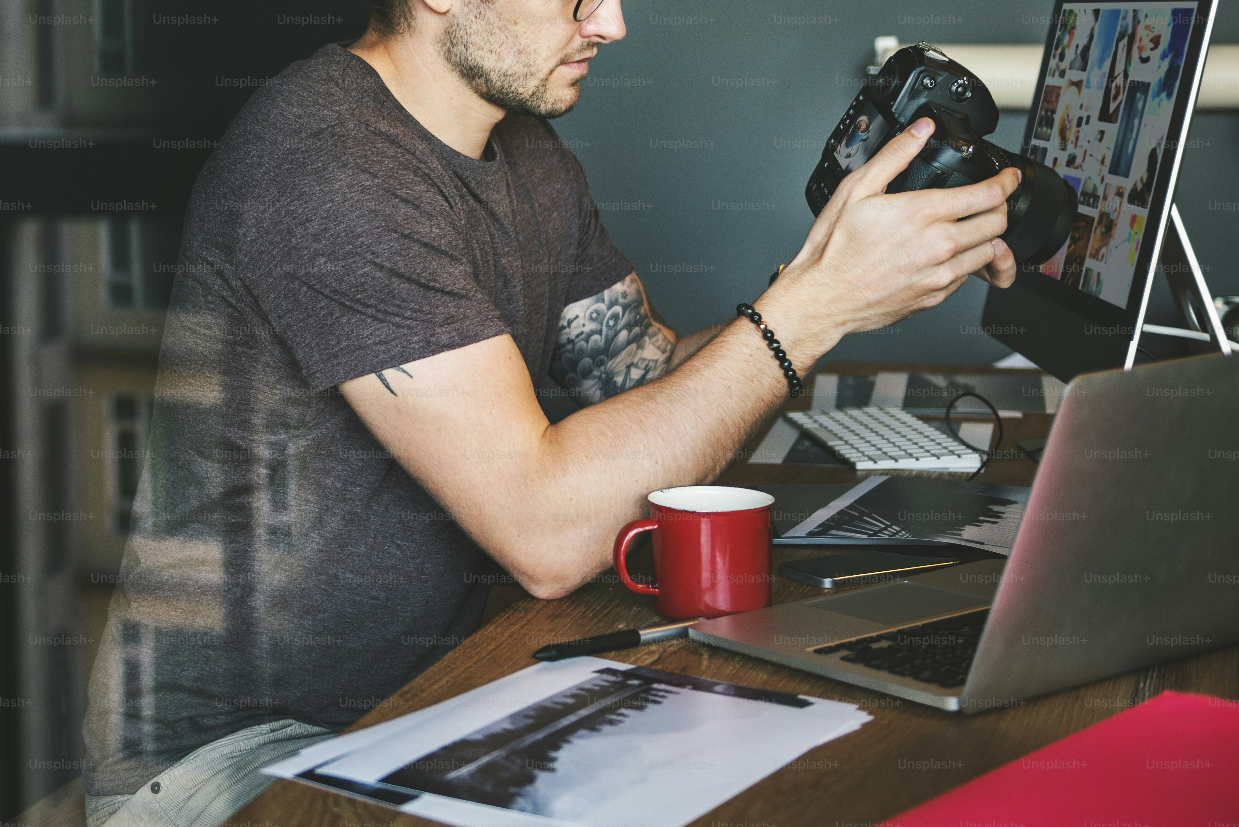Photographer Working Checking Photo Concept photo – Computer Image on ...
