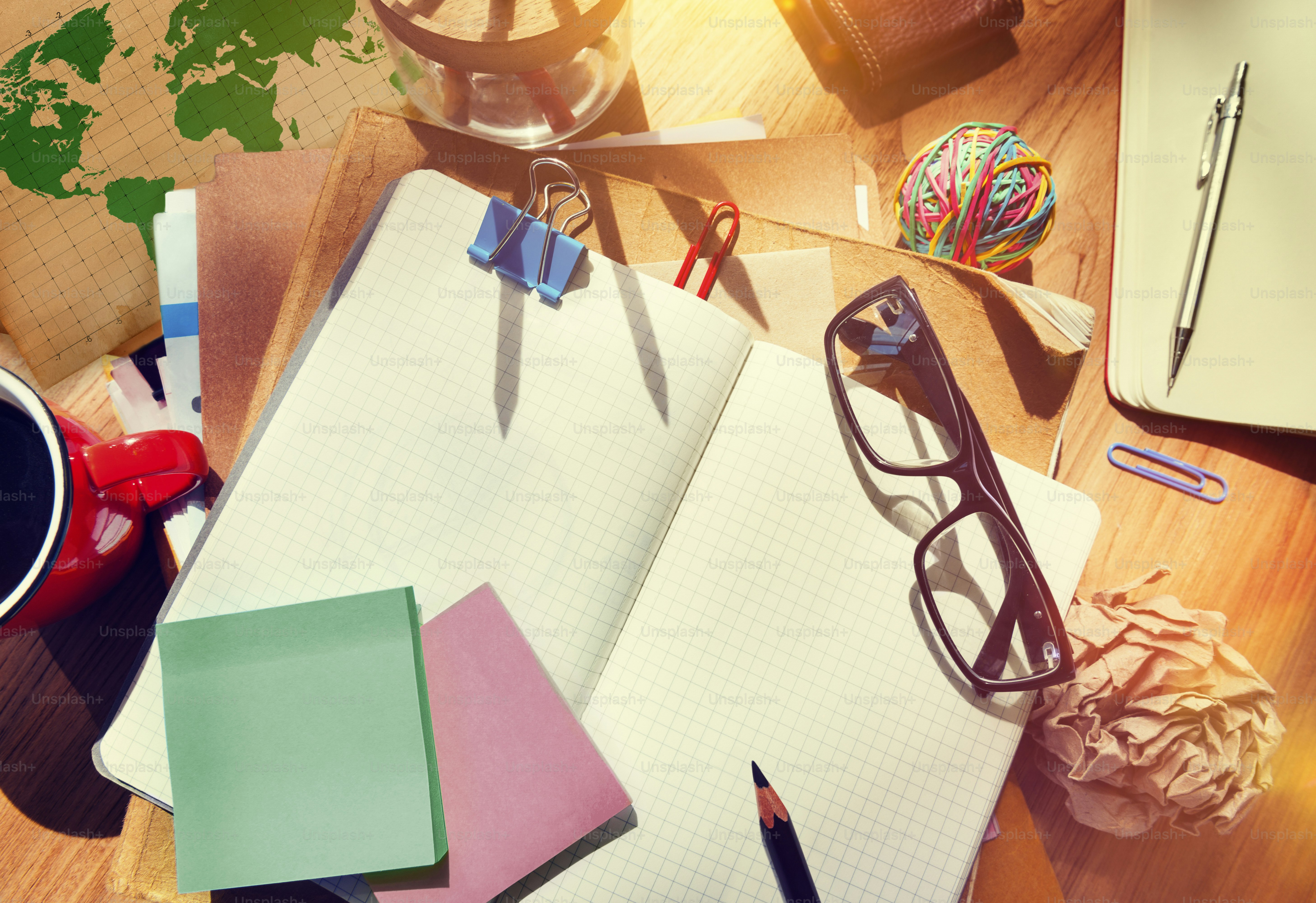 Designer's Desk with Architectural Tools Notebook Concept