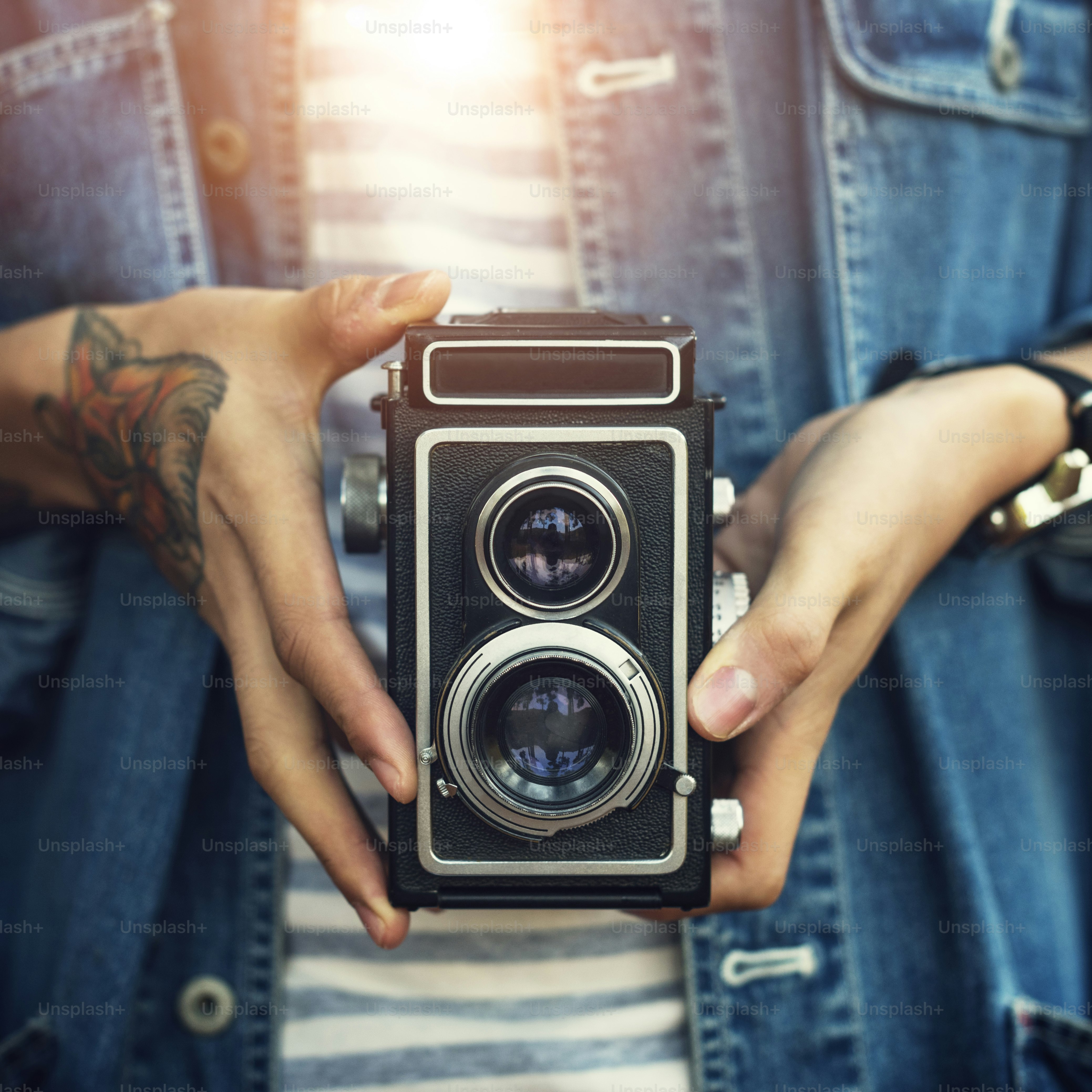 Fotografer Kamera Vintage Fokus Pemotretan Konsep Pemotretan