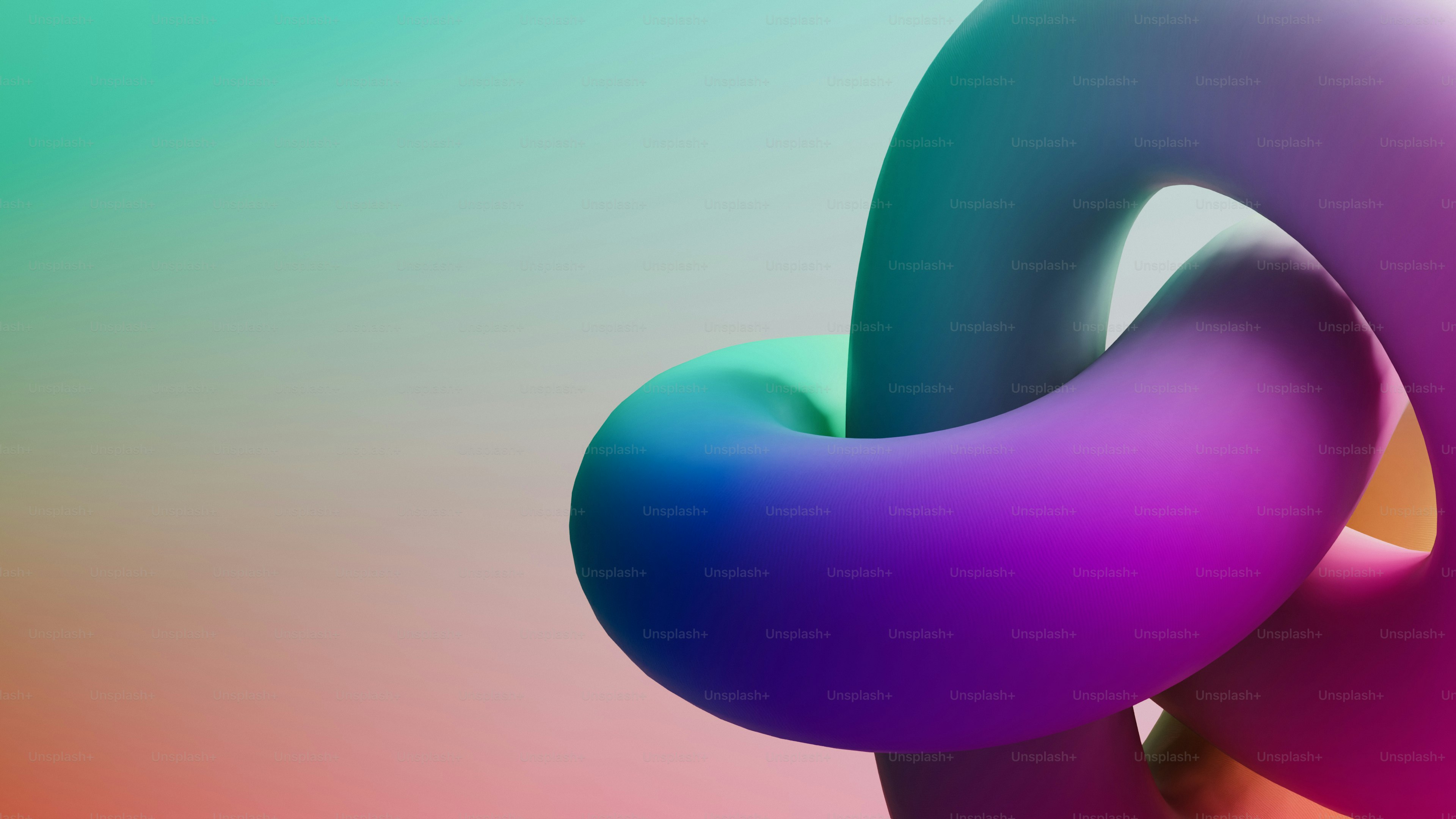 그라데이션 배경 위에 추상적이고 다채로운 토러스 매듭