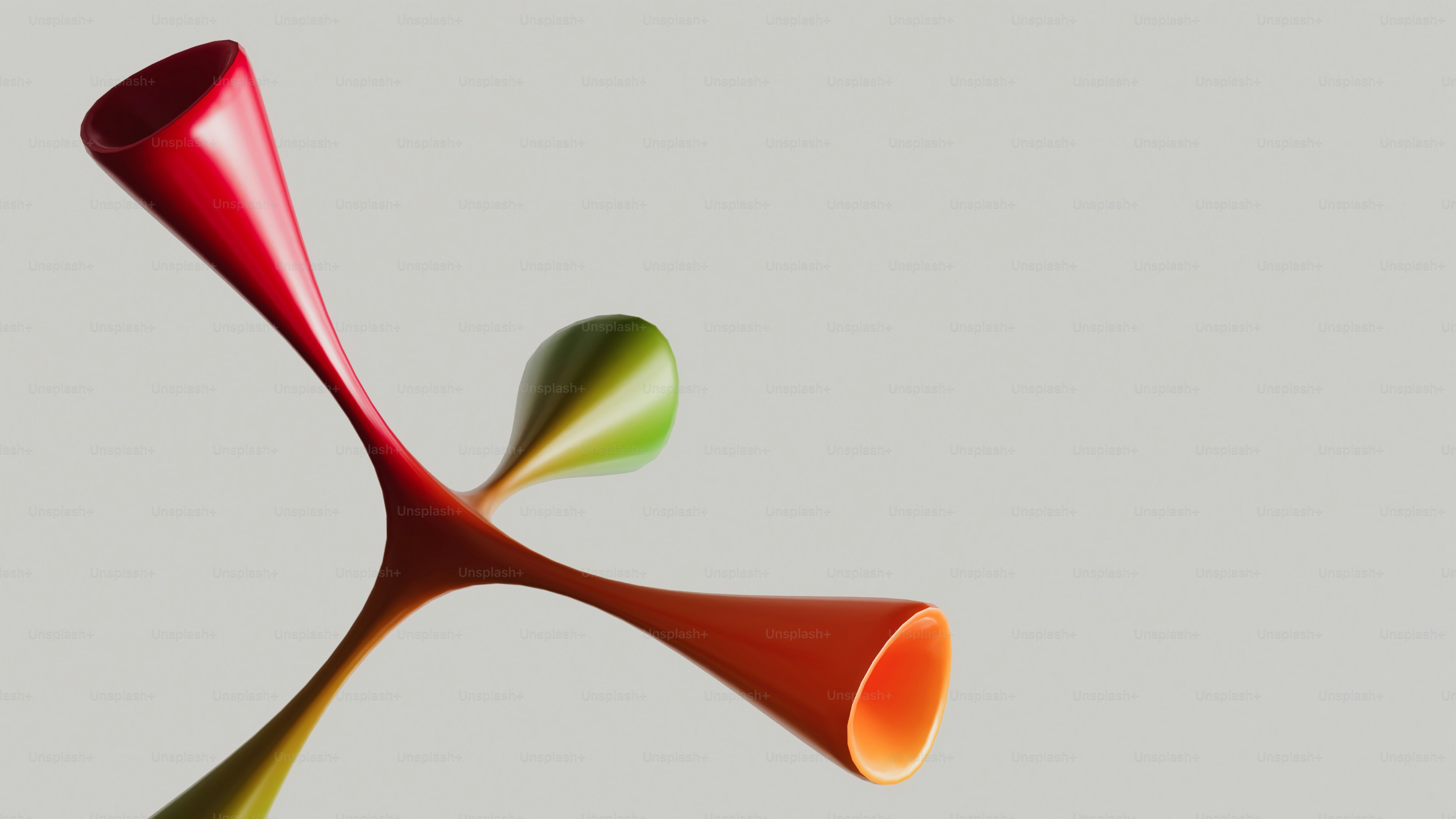 회색 배경에 세 개의 다채로운 추상 도형이 그려져 있다