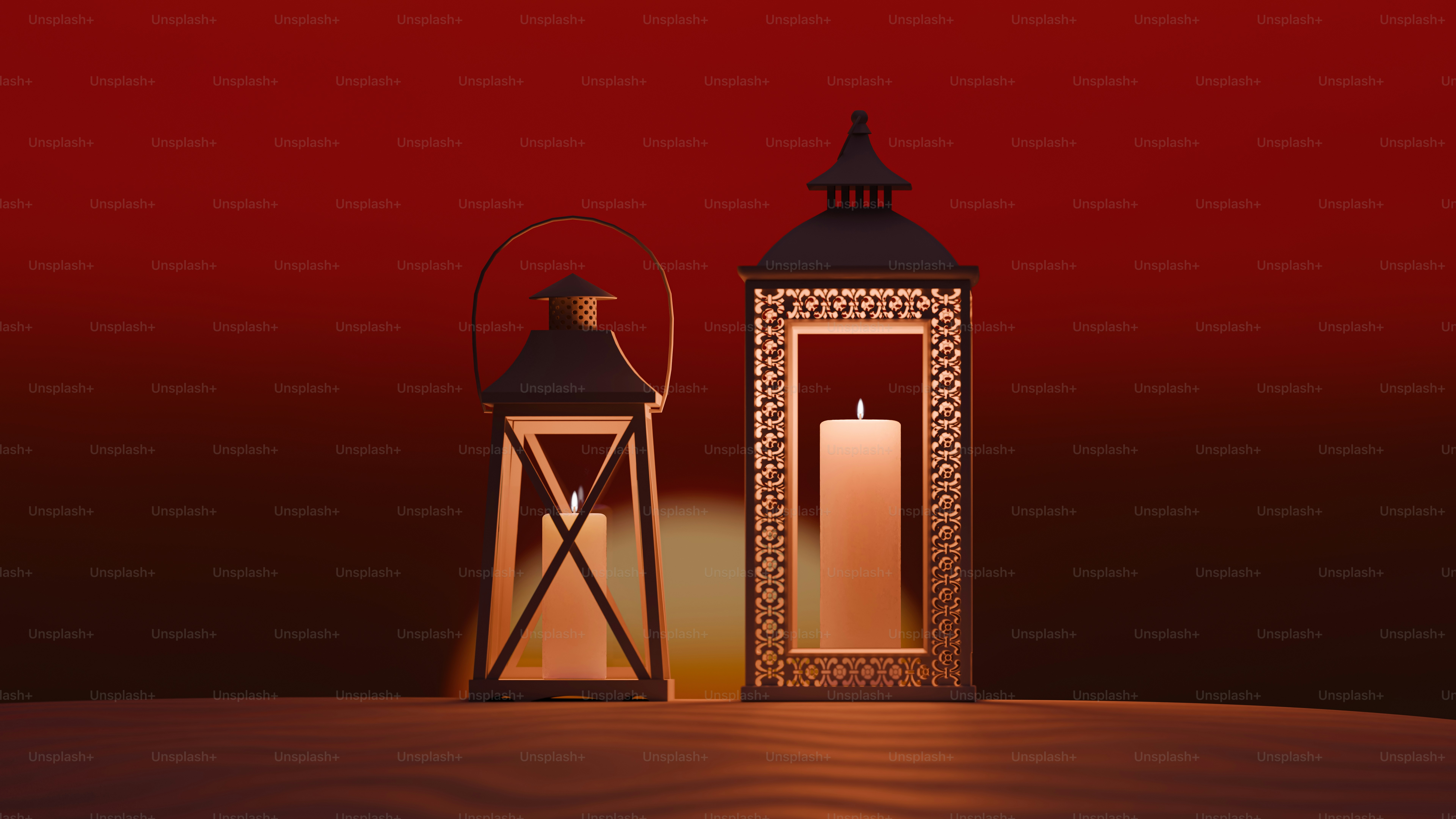 Two lanterns with candles glowing warmly