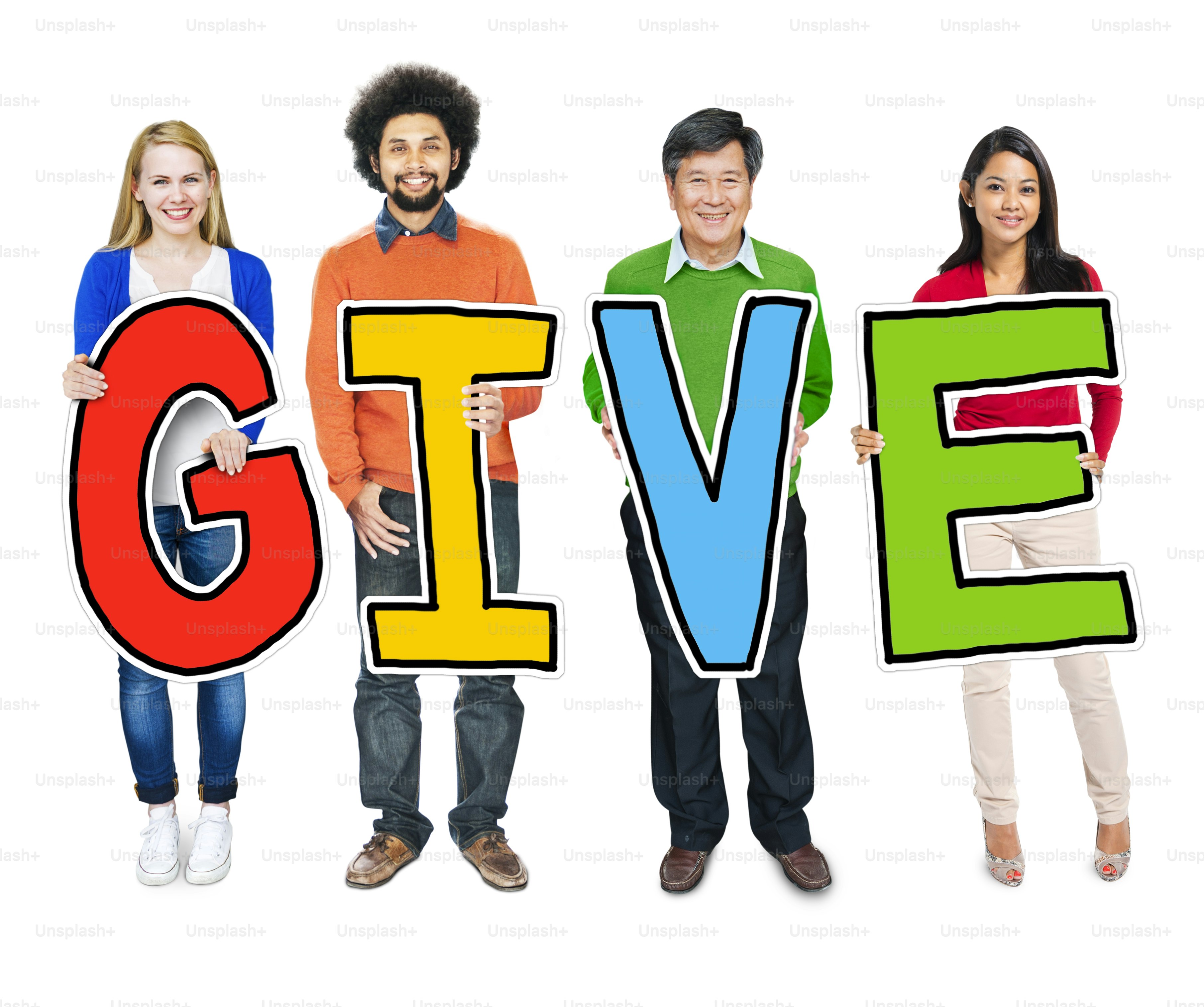 Multiethnic Group of People Holding Word Give