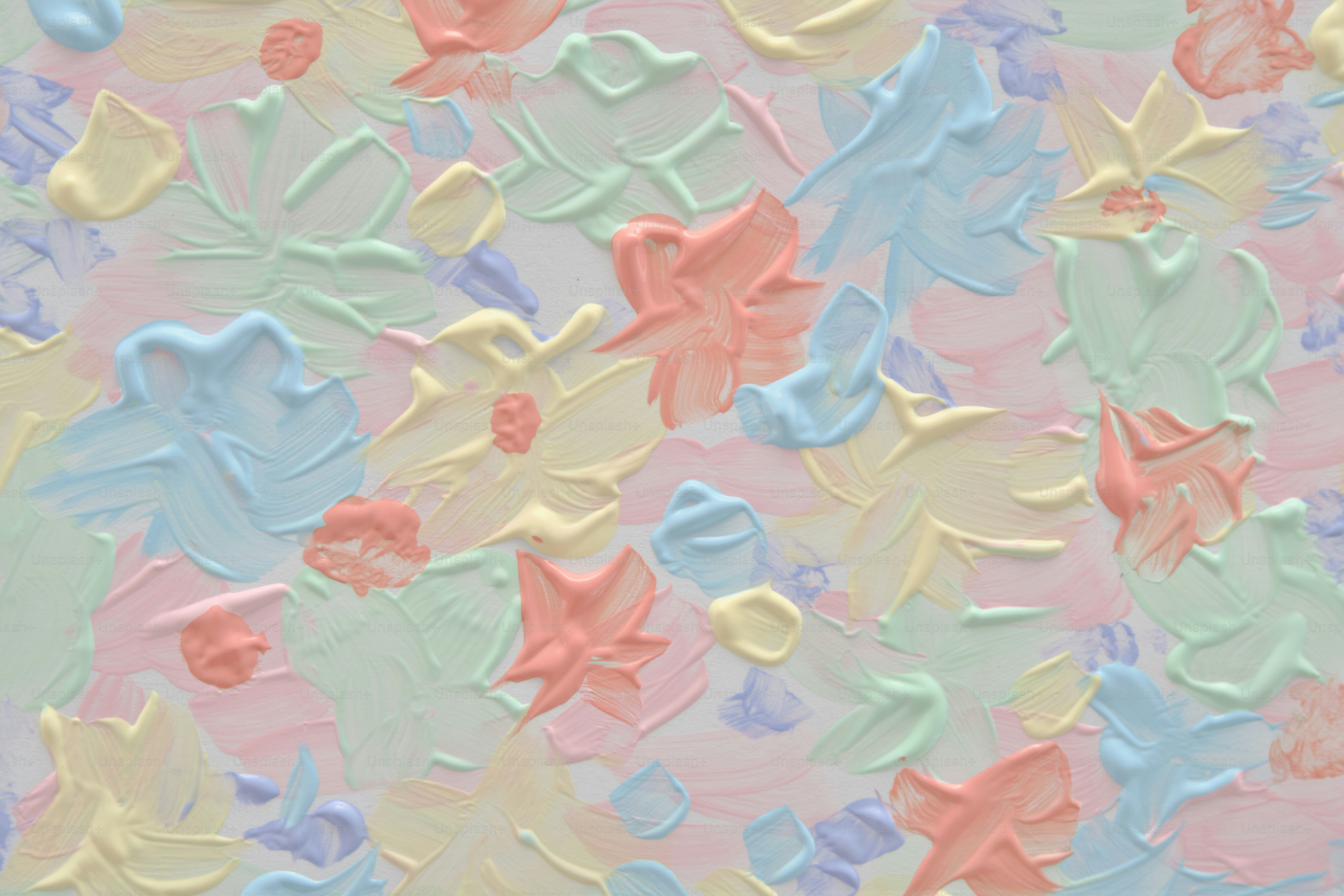 Pastel floral pattern with textured paint strokes.