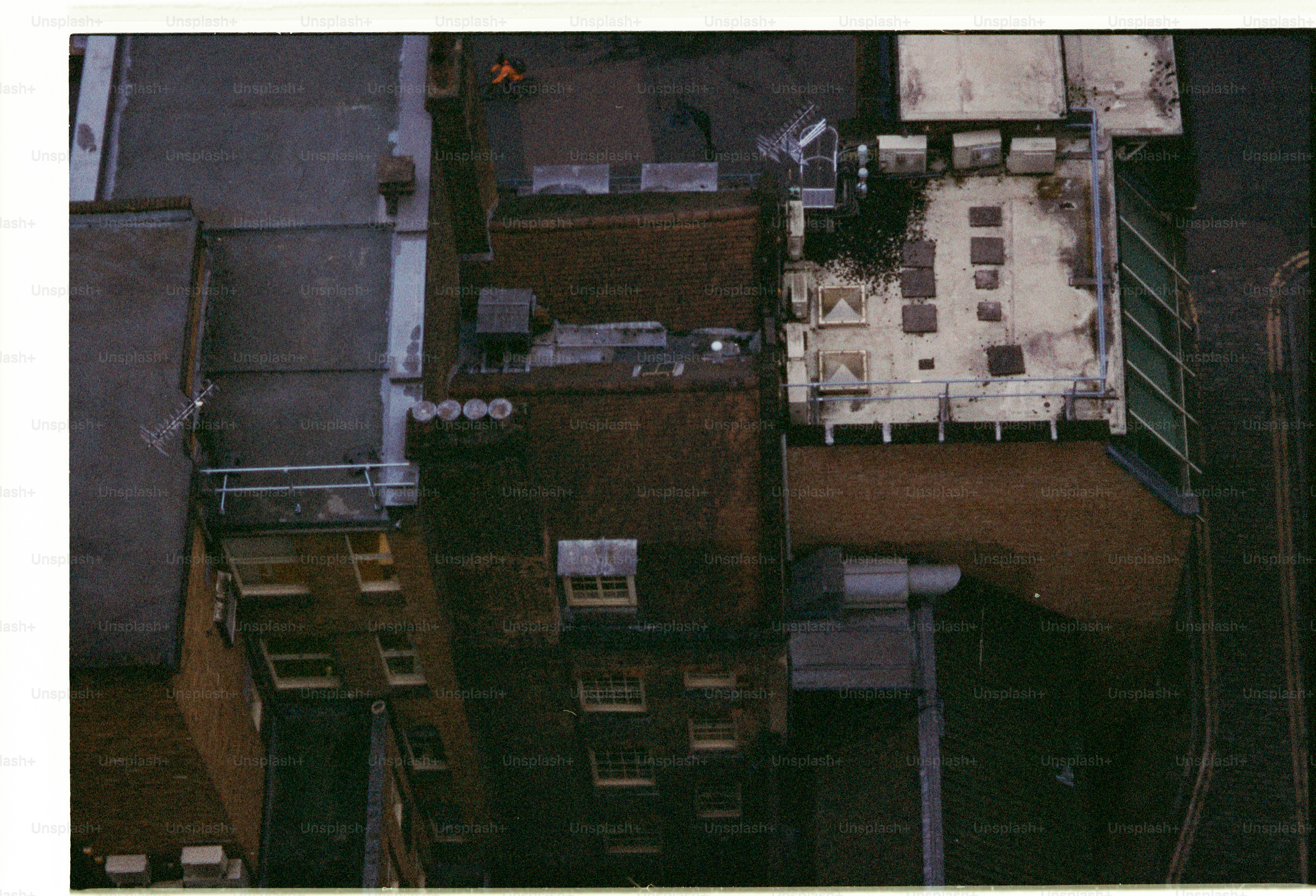 Aerial view of city buildings and rooftops