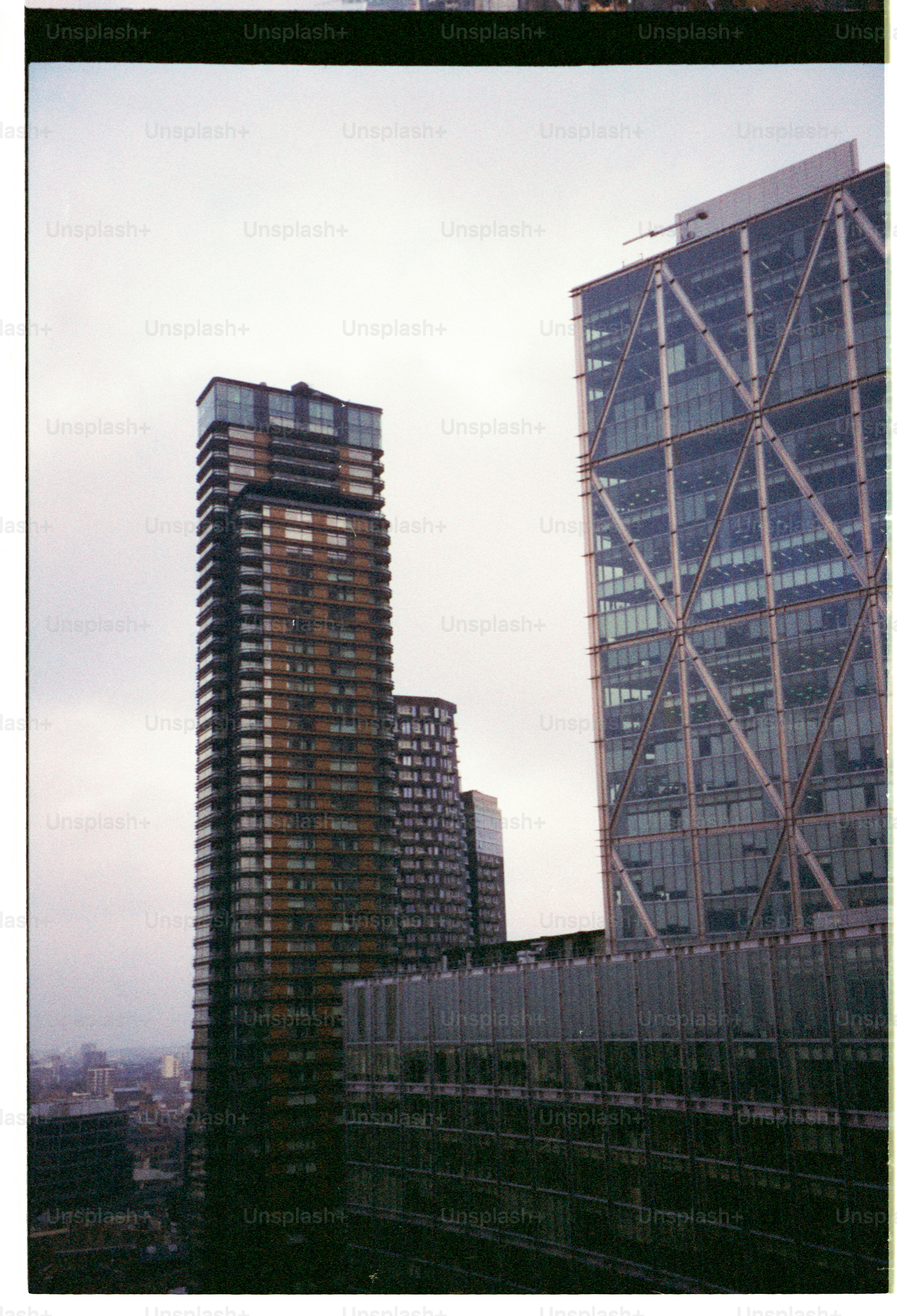 Modern skyscrapers against a cloudy sky