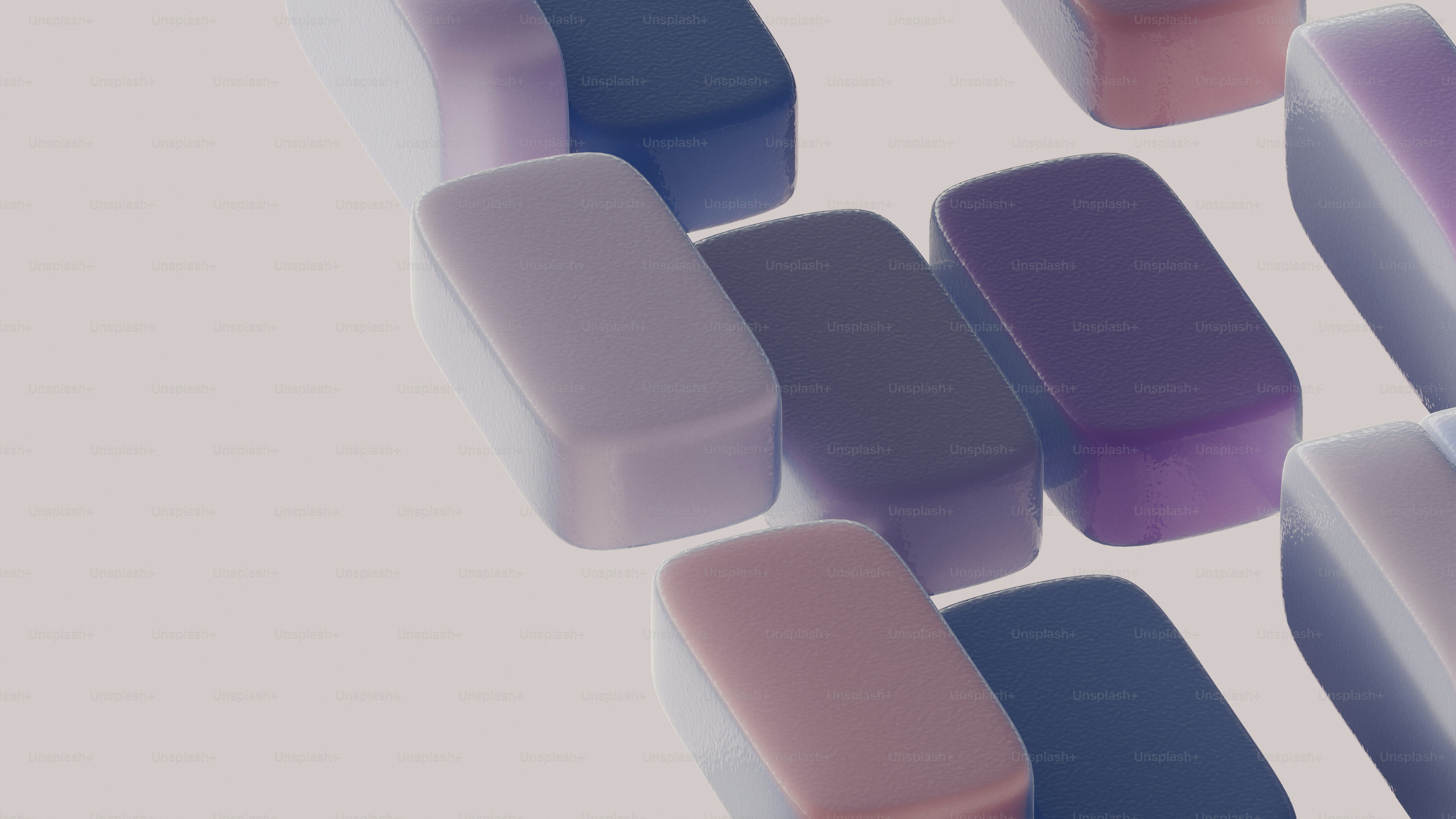 Rectangular shapes in shades of purple and blue.