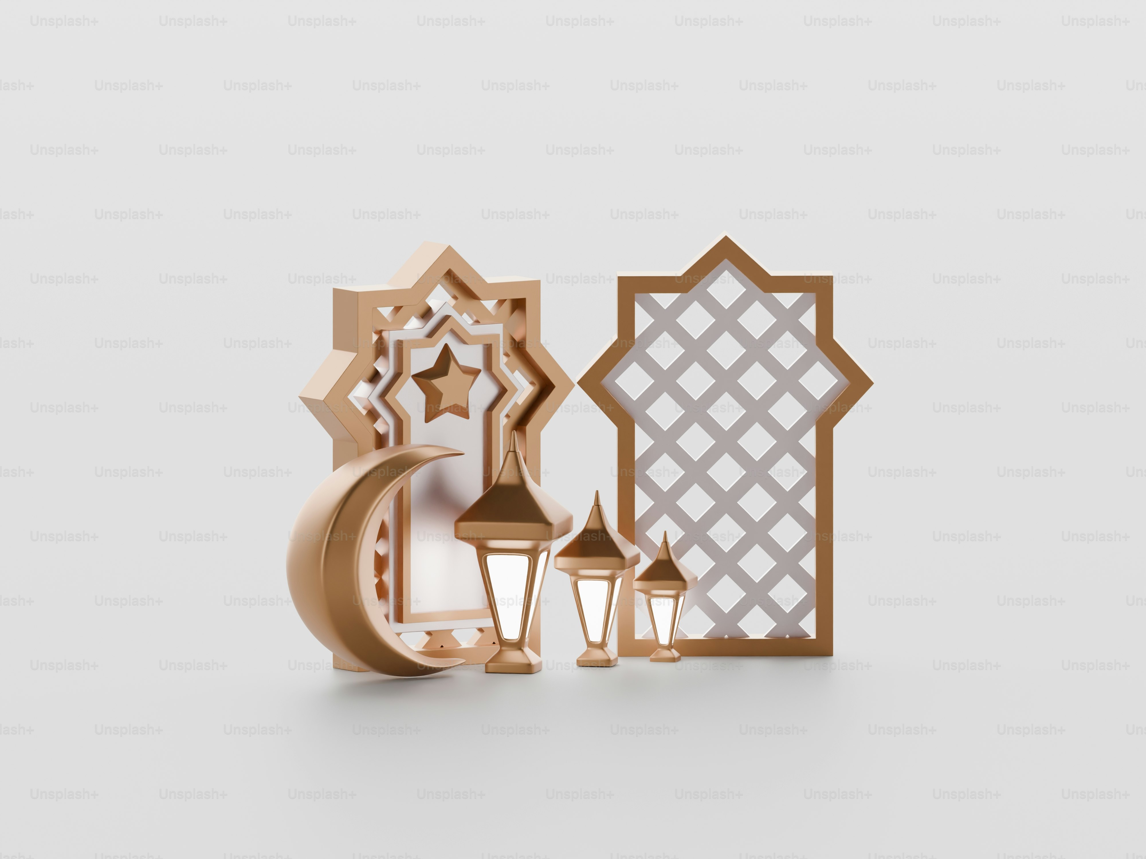 Islamic geometric patterns with lanterns and crescent moon photo ...