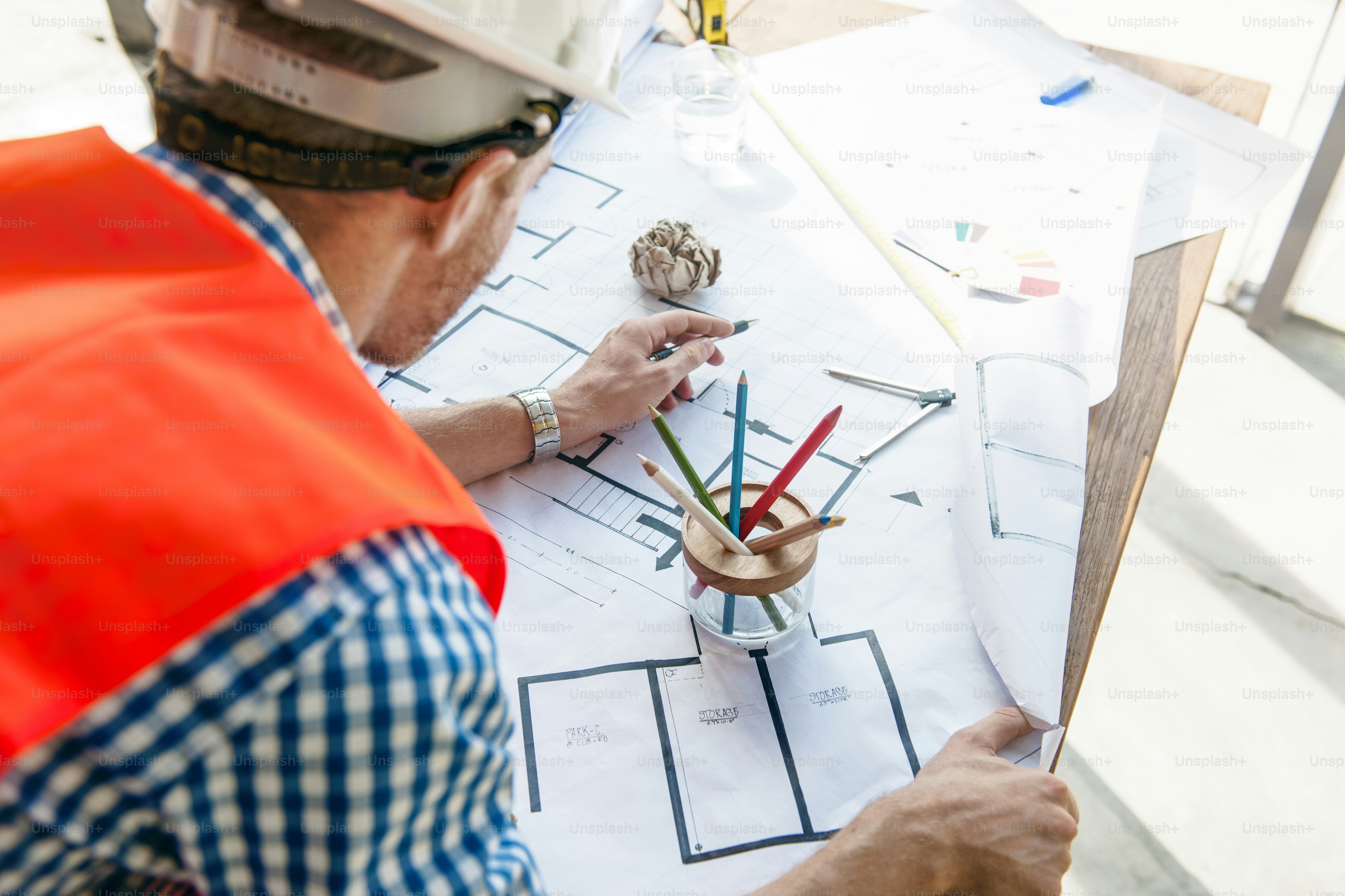 Architect Engineer Blueprint Planning Construction Concept photo ...