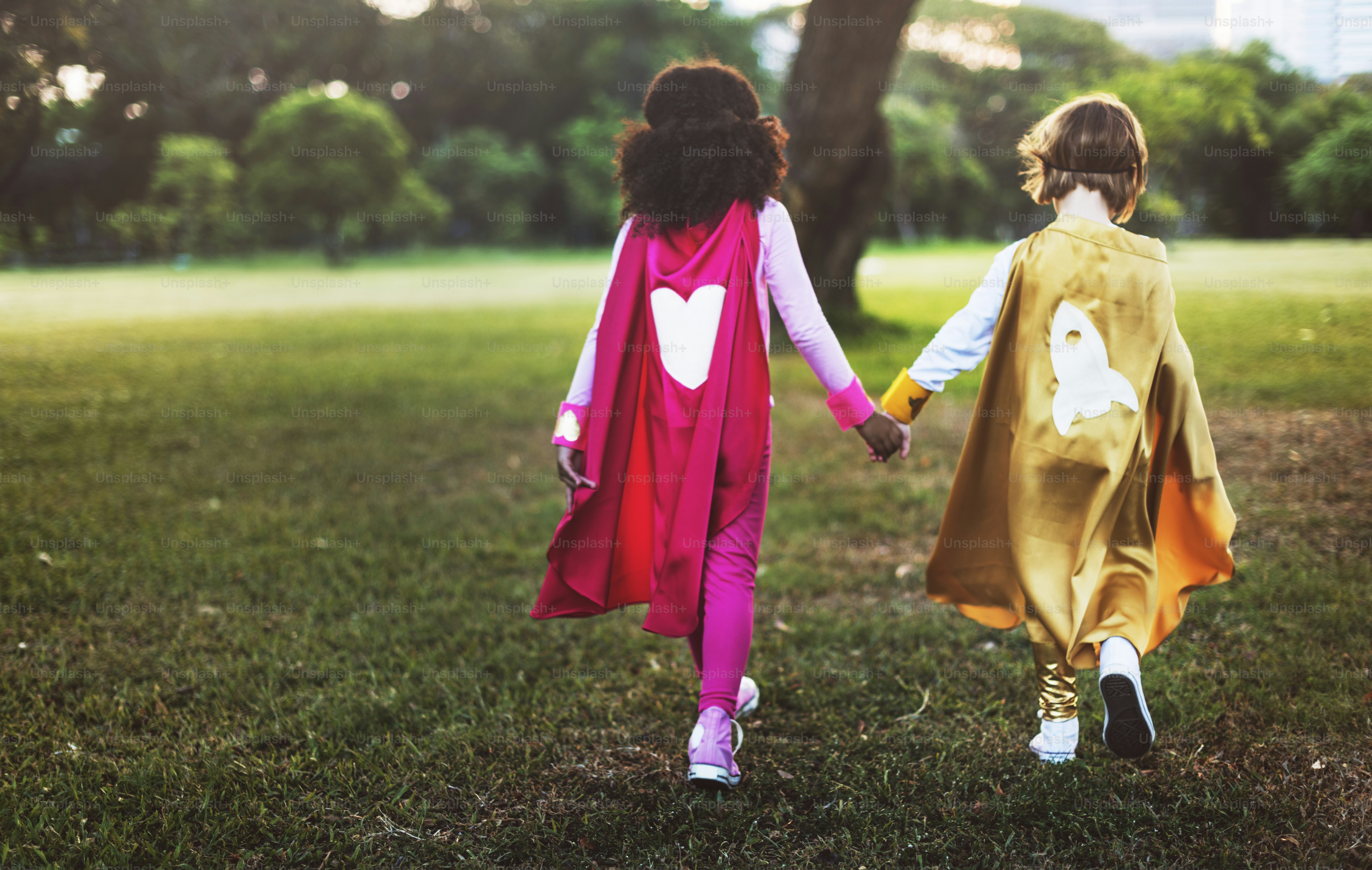 Superheroes Rear View Together Adorable Child Concept